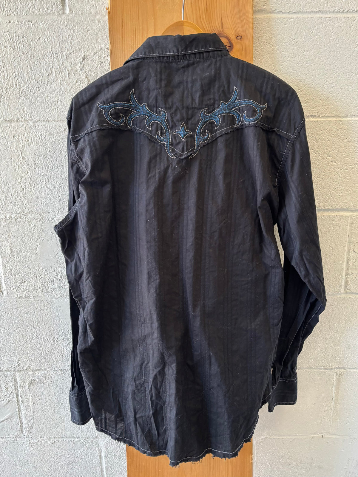 Black Western Long Sleeve Pearl Snap : XL