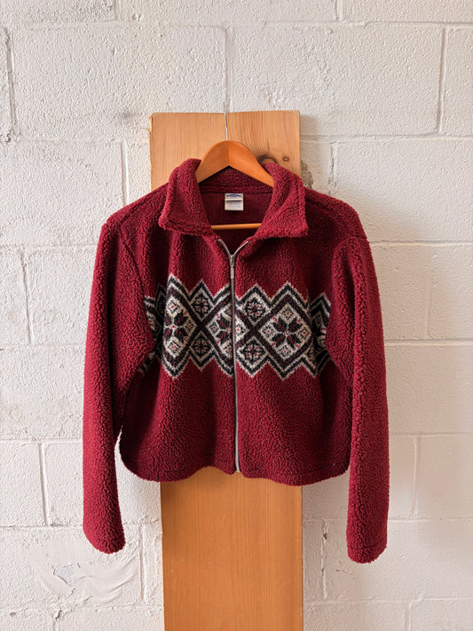 Vtg Red Zip Up Sherpa Jacket : L