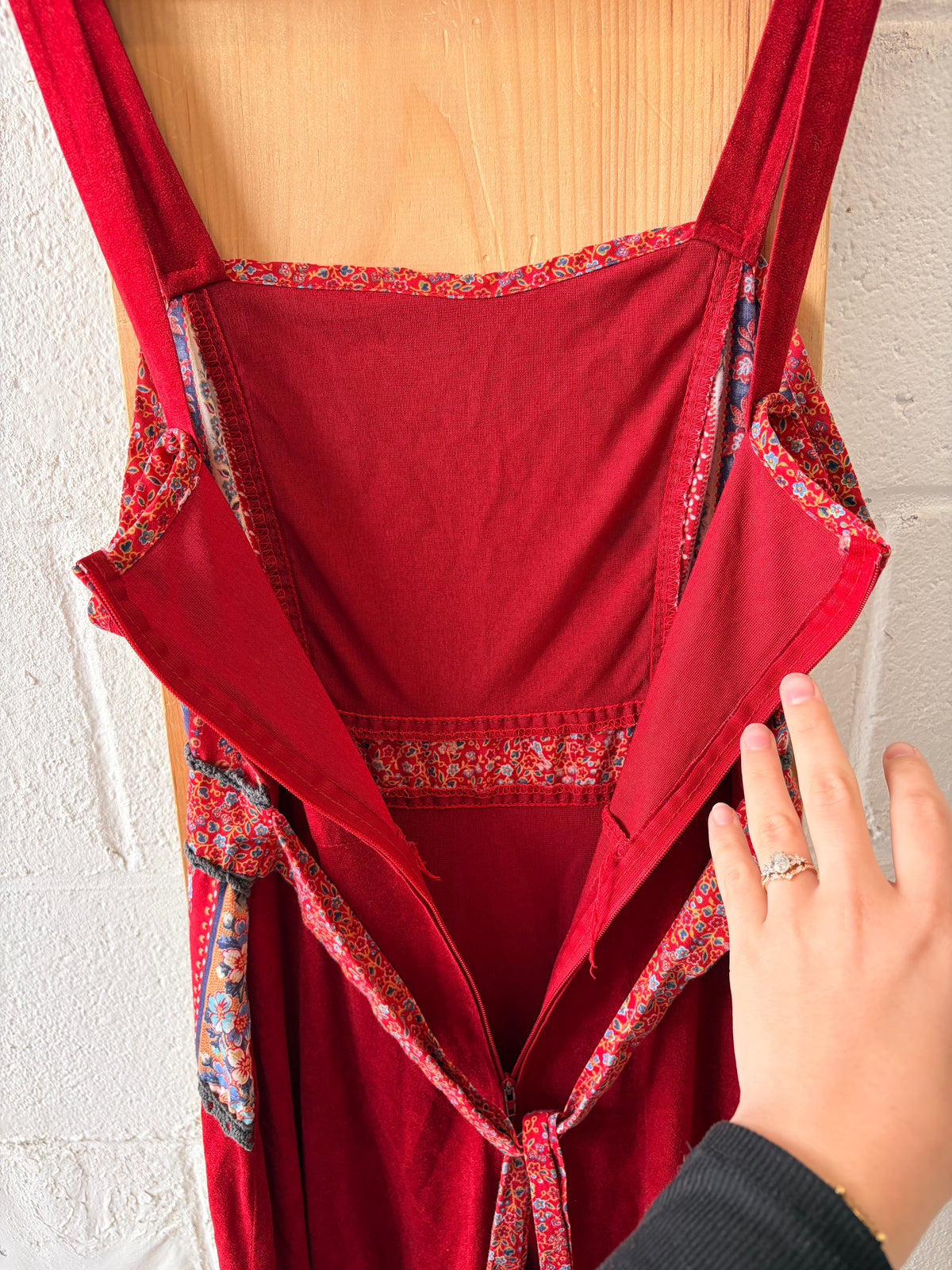 Vtg Boho Rust Floral Panel Dress : S