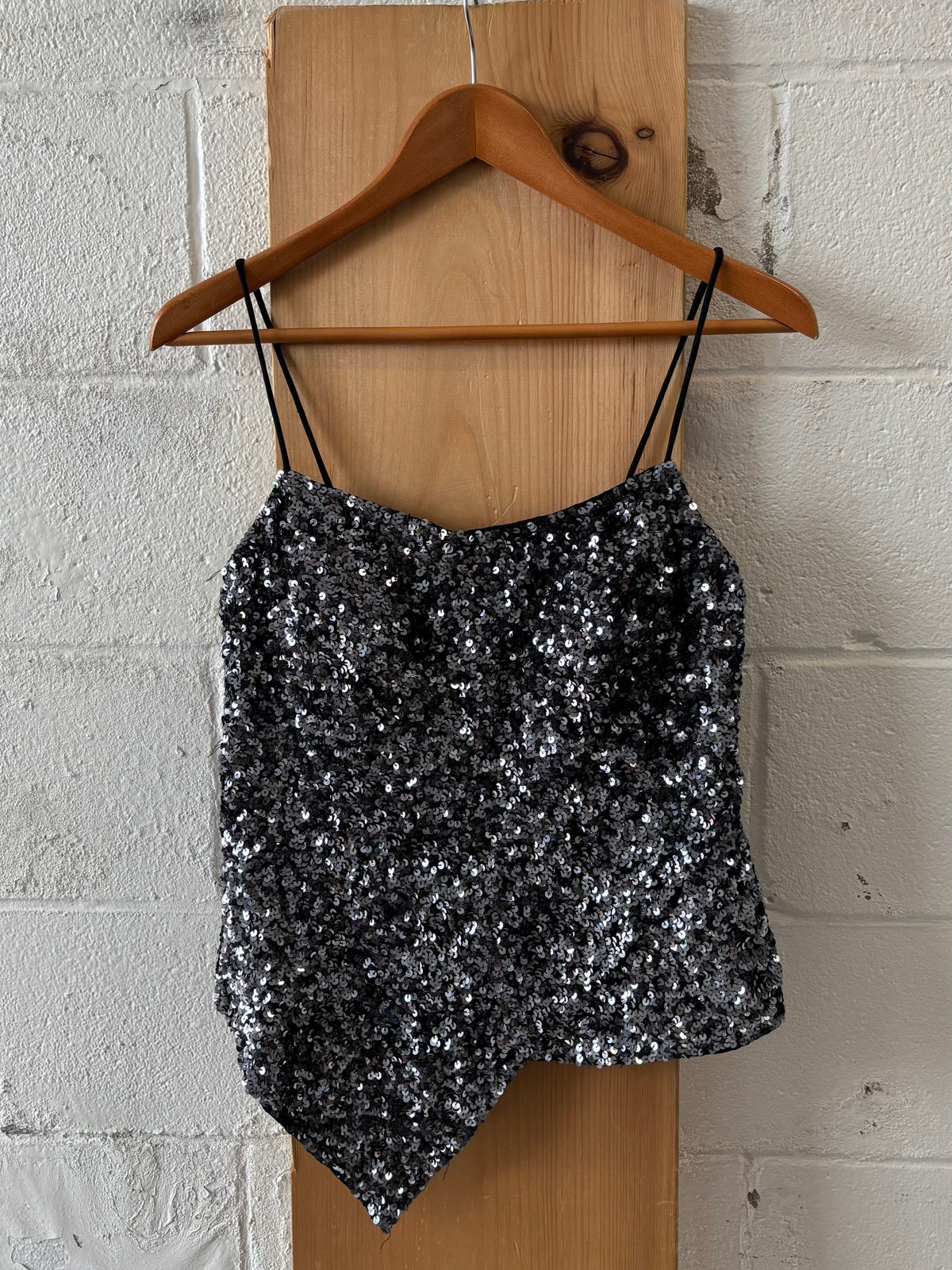Vtg 90s Asymmetrical Silk Spaghetti Strap Top : M