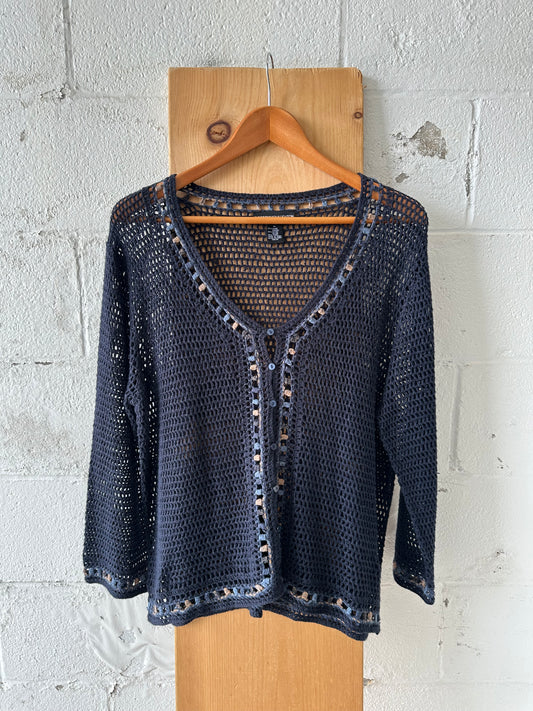 Navy Crochet Cardigan : XL