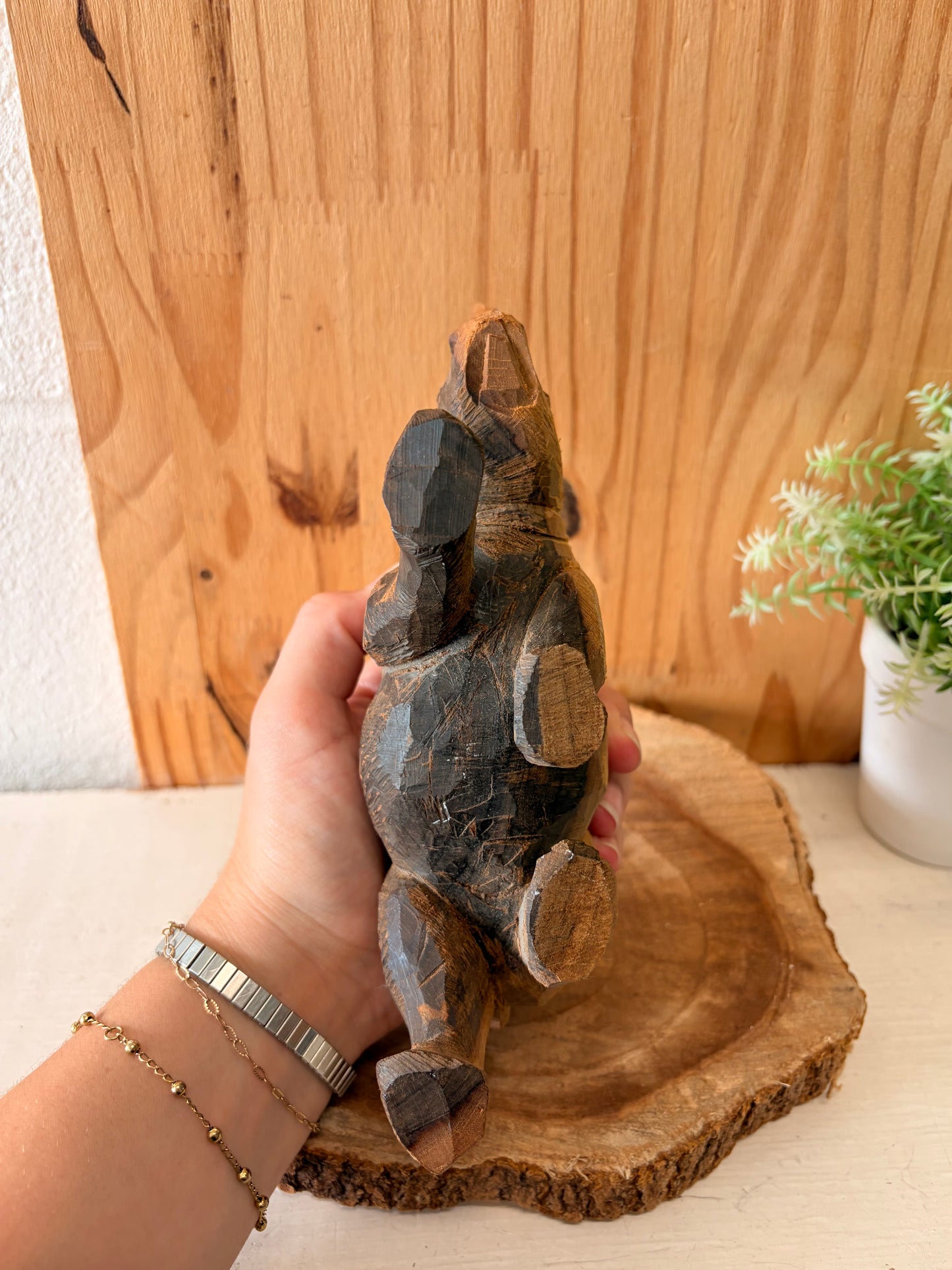 Carved Wooden Rhino Figurine