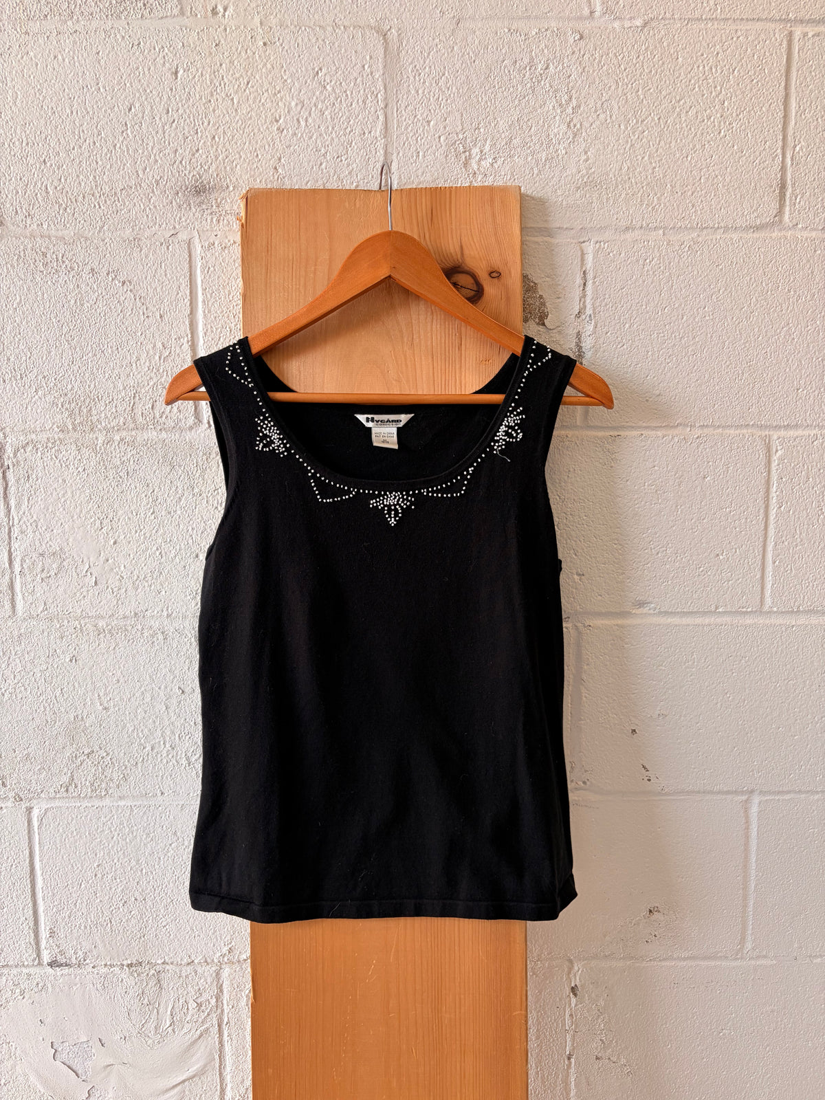 Black & White Beaded Silk Blend Tank : M