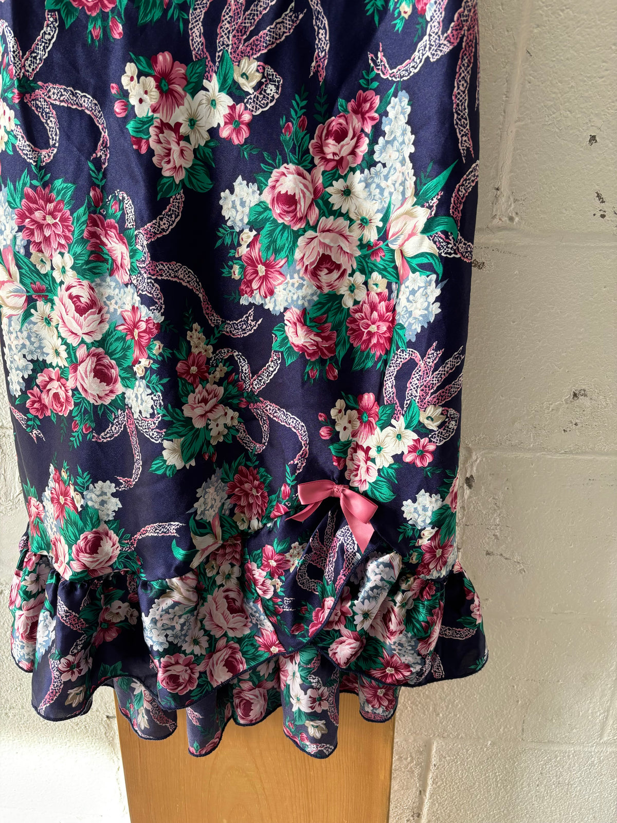 Vtg Floral Bow Accent Slip Dress : L