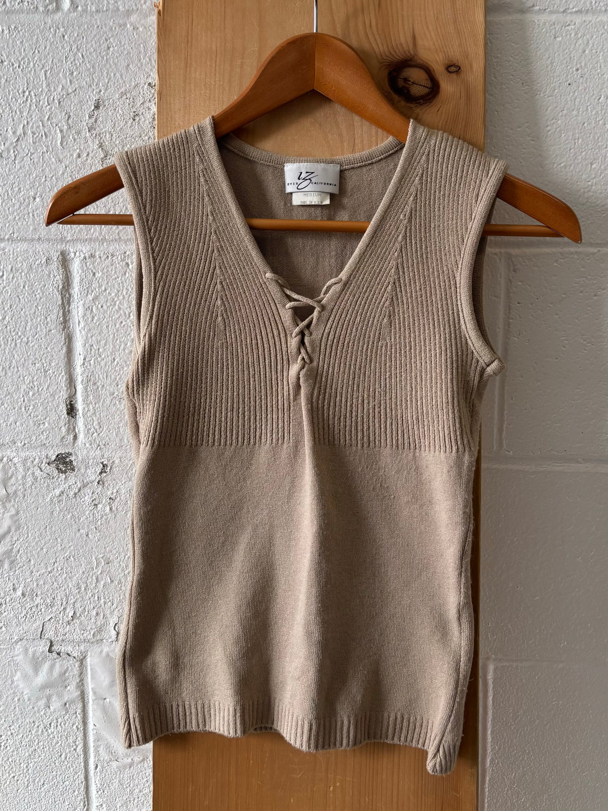Vtg Ribbed Tan Sleeveless Top : M