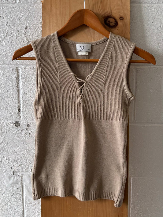 Vtg Ribbed Tan Sleeveless Top : M