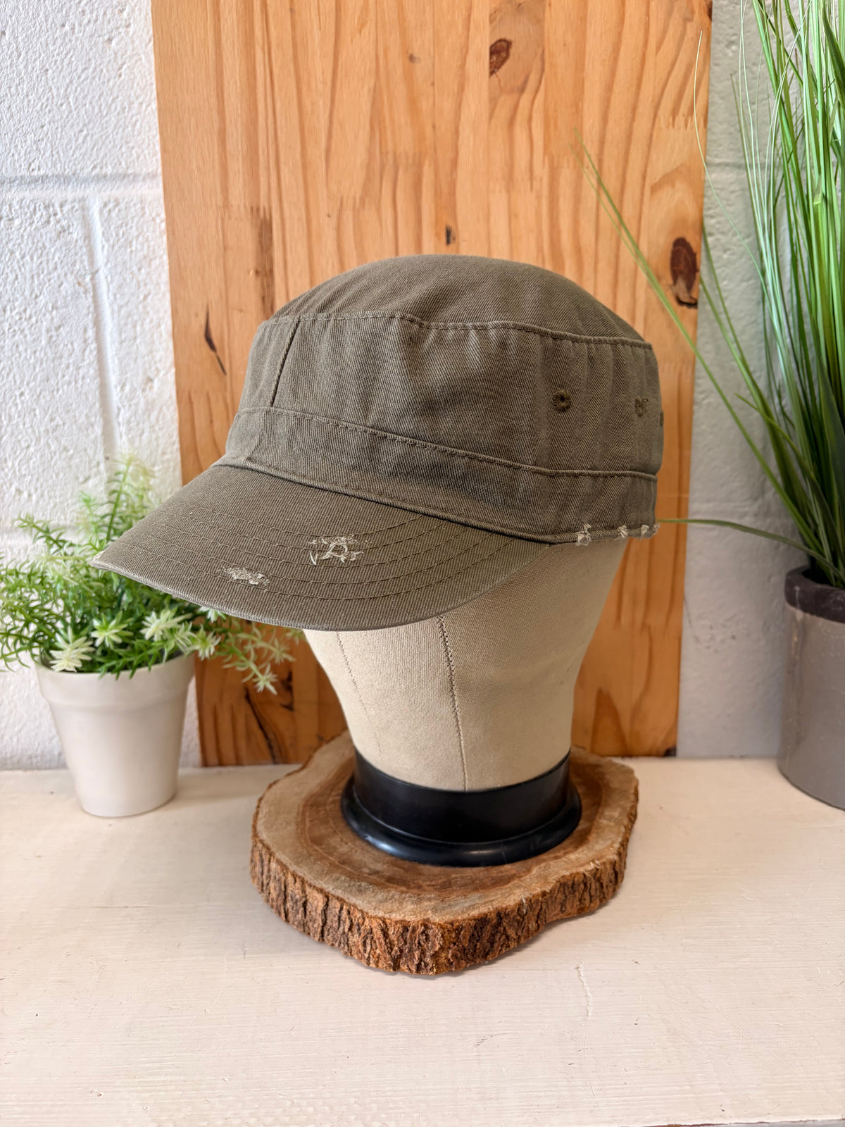 Distressed Olive Green Cadet Cap : OS
