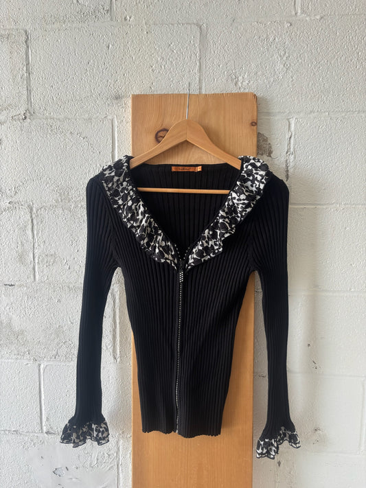 Ruffle Trim Zip Up Top : XL