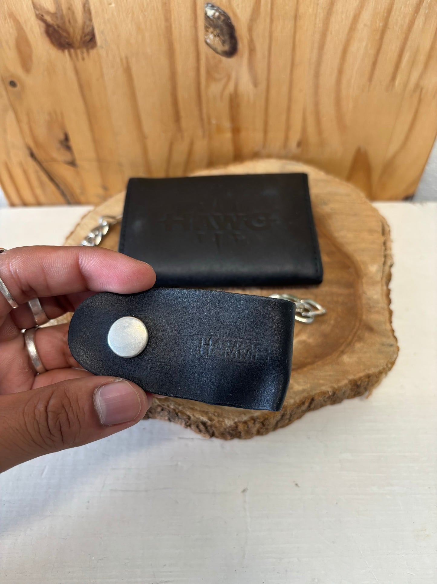 Black Leather Trifold Chain Wallet