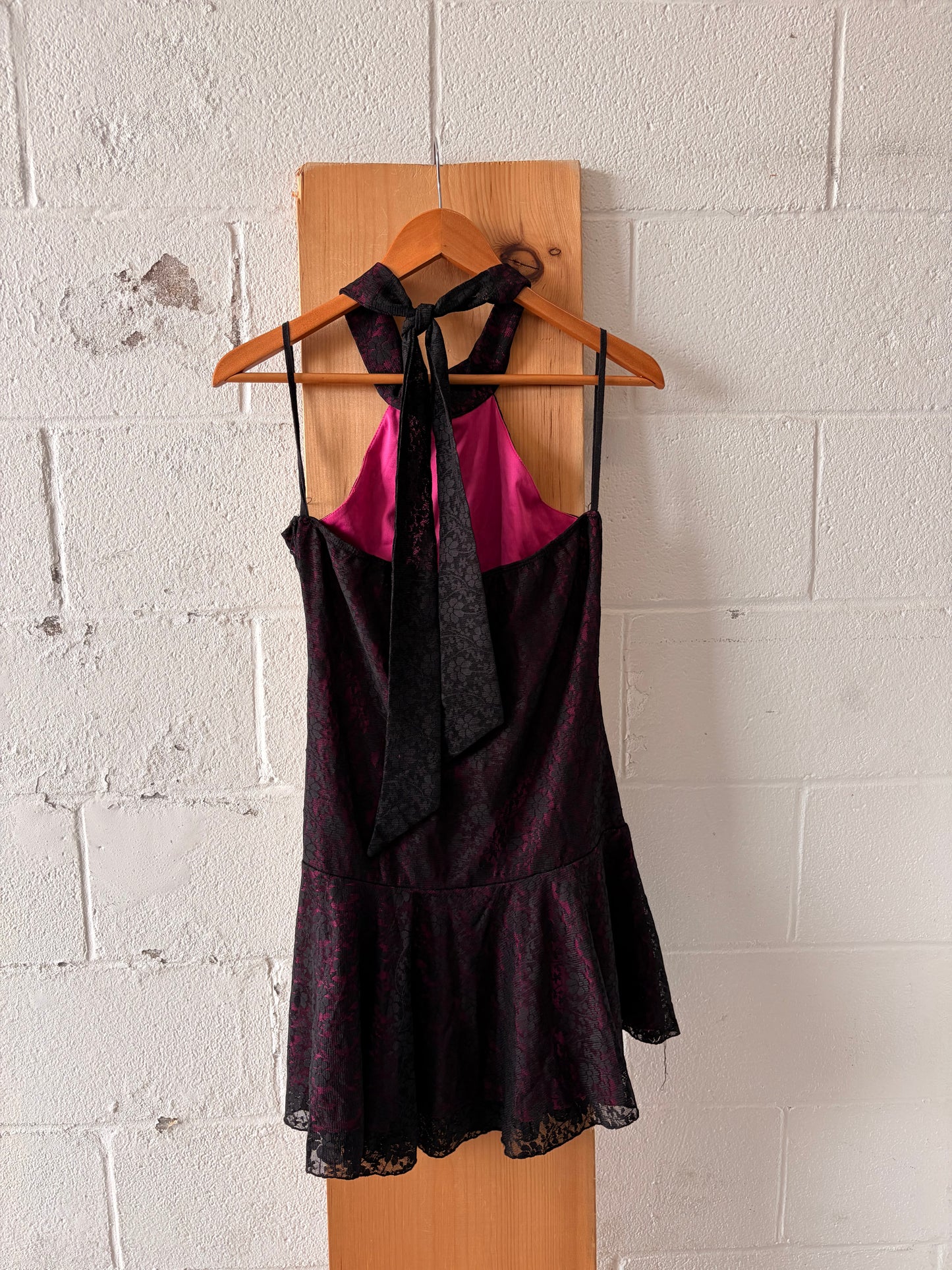 Y2K Pink & Black Lace Mini Dress : L