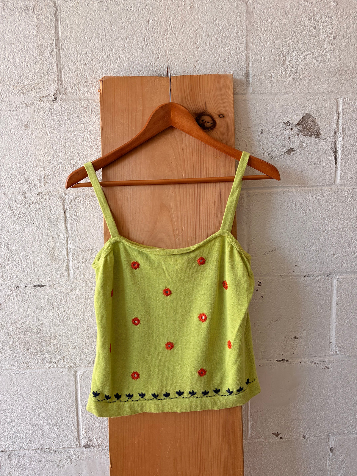 Vtg NoBo Embroidered Green Tank : L