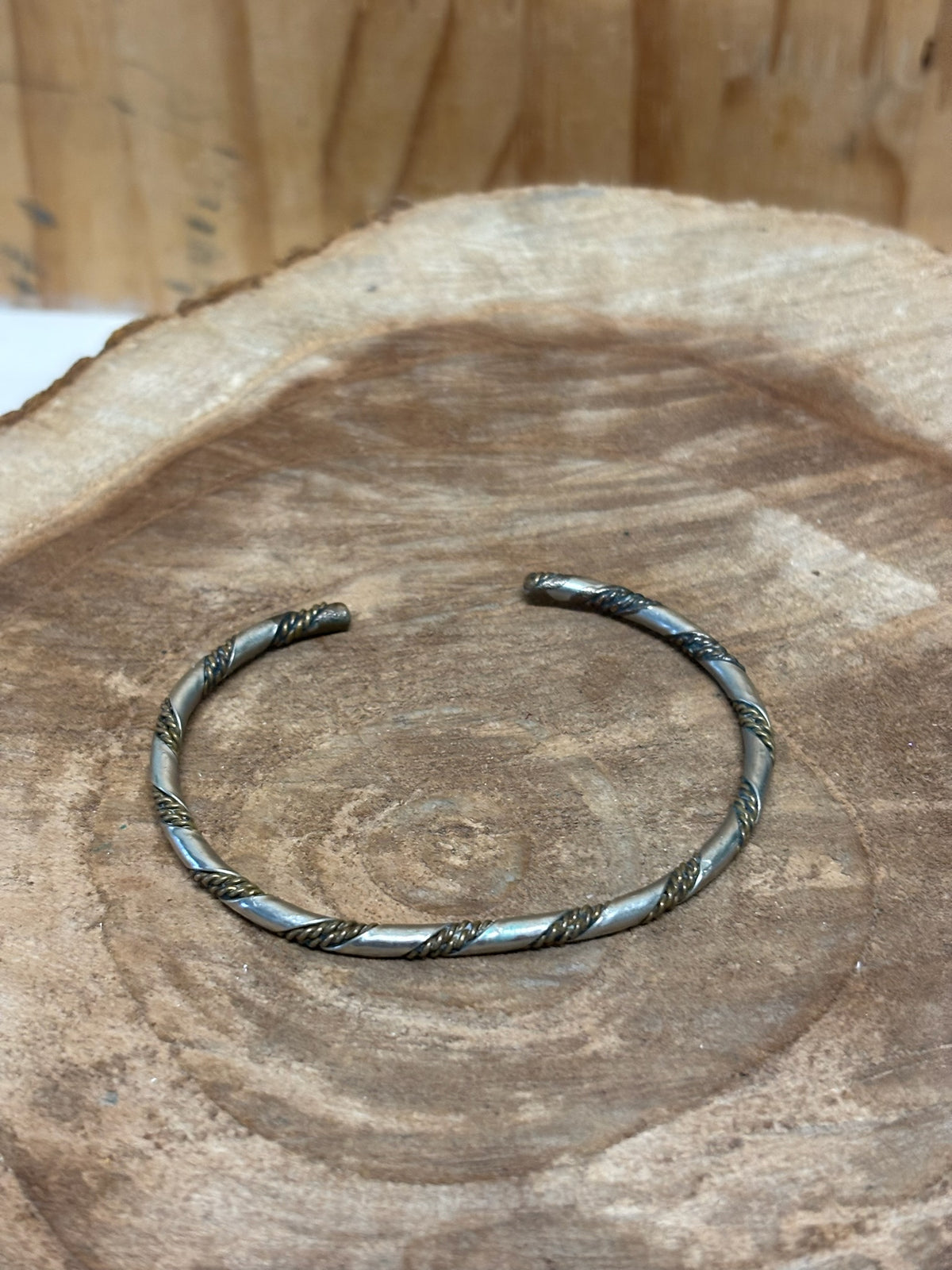 Vtg Twisted Mixed Metal Cuff Bracelet