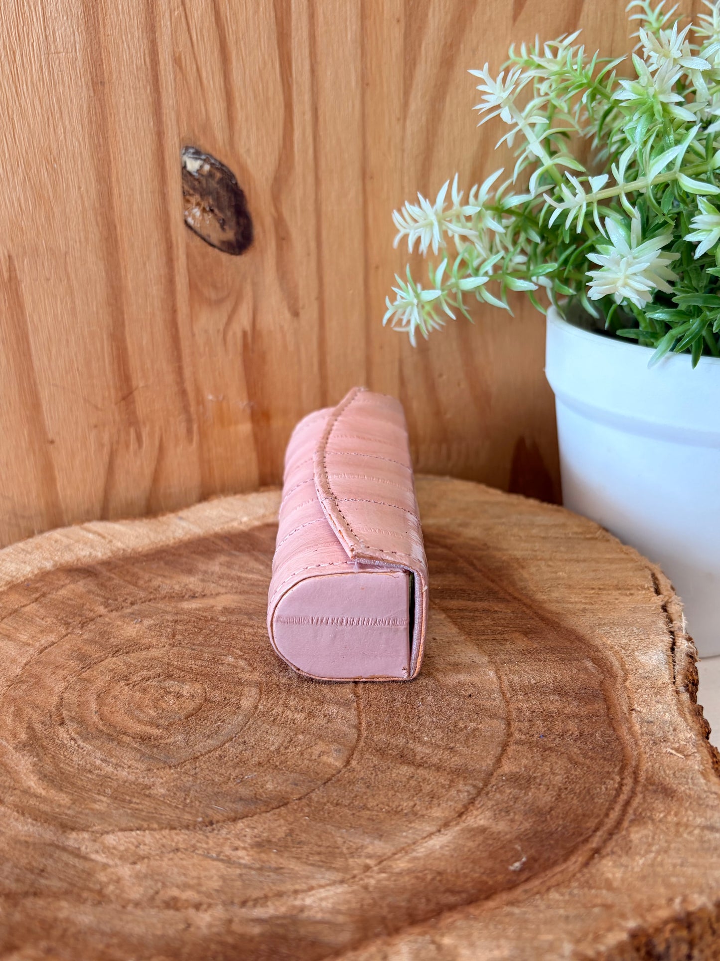 Vtg Pink Eel Skin Lipstick Holder