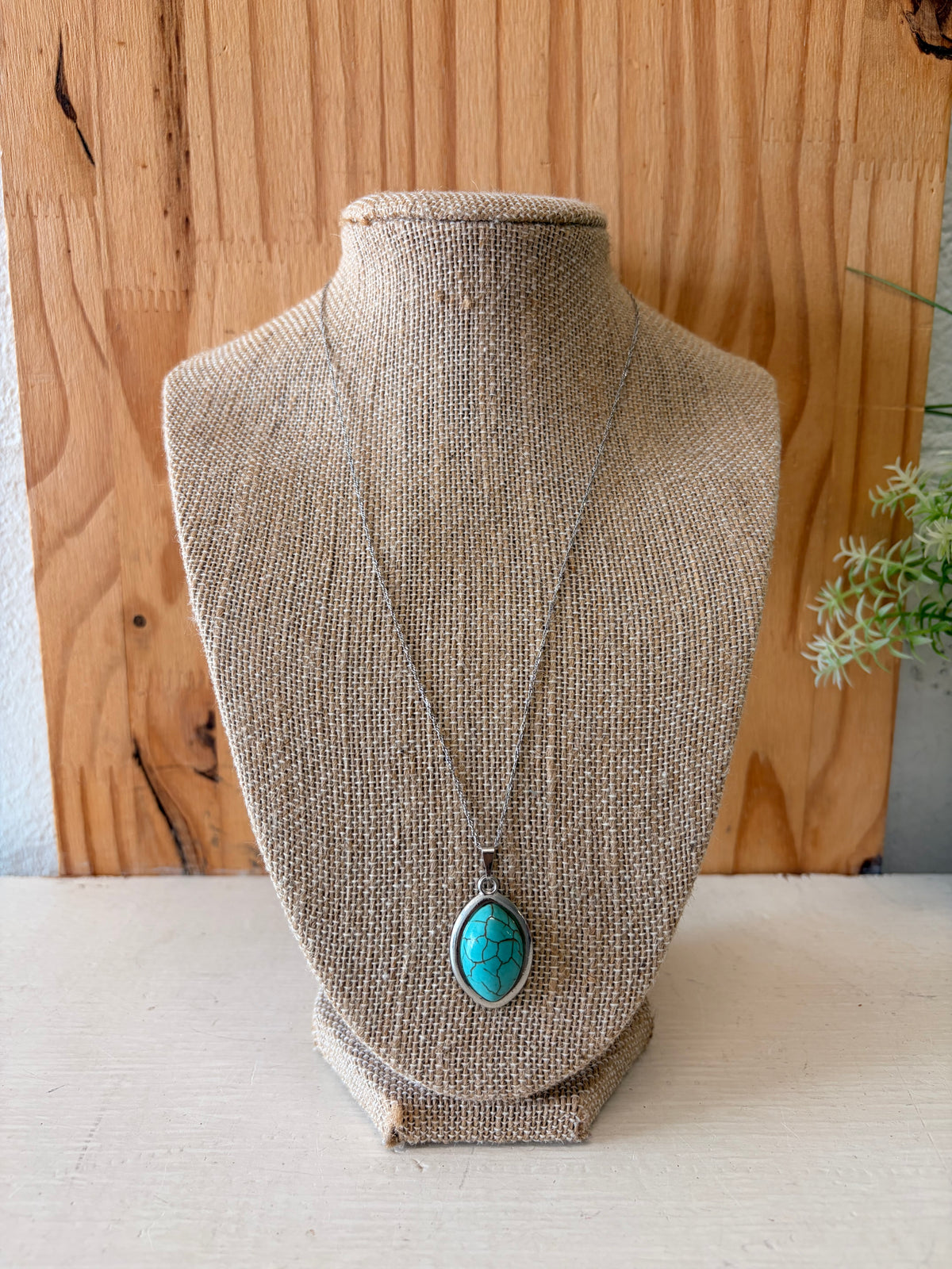 Turquoise Tone & 925 Silver Chain Necklace