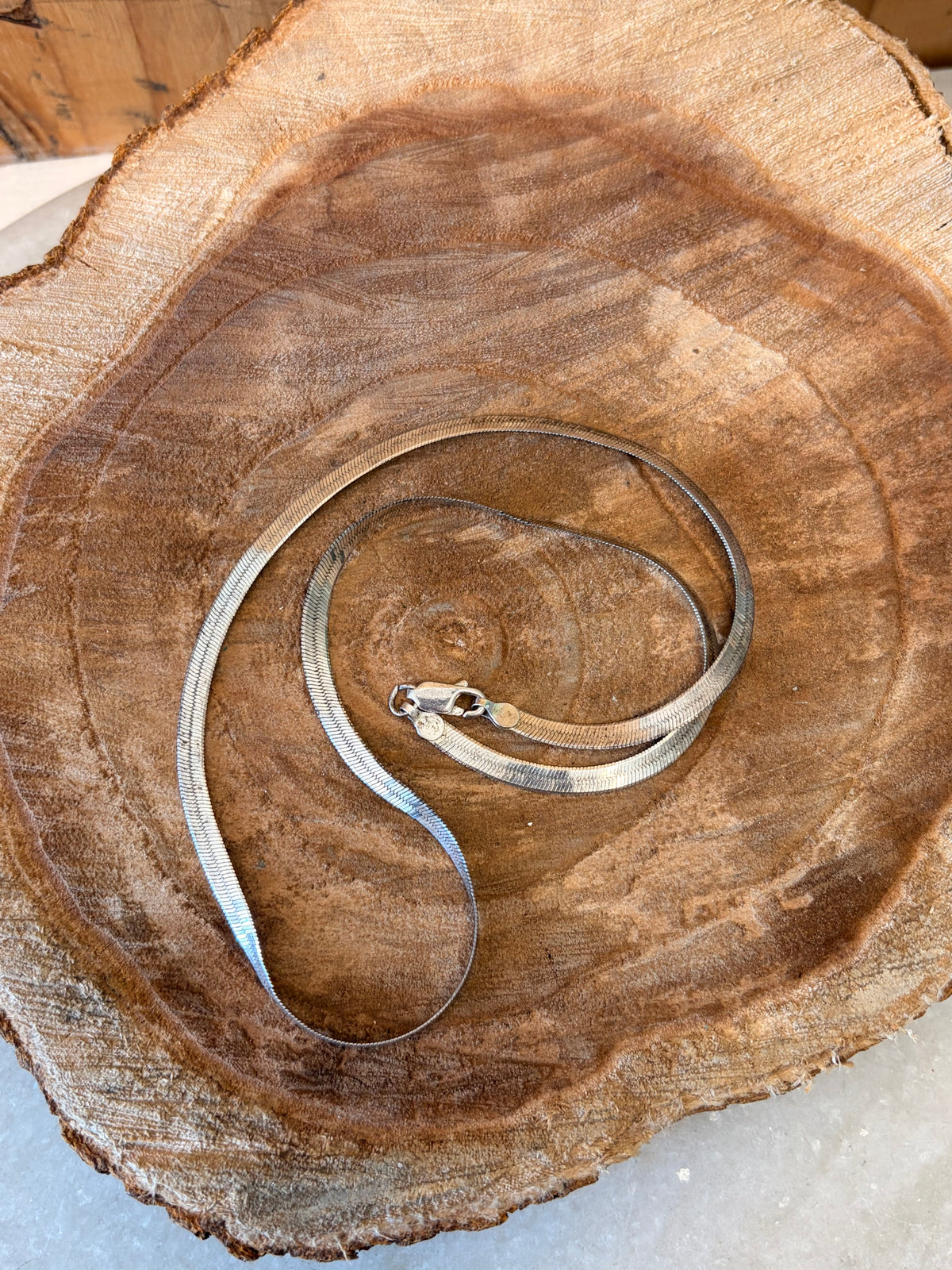 Flat Sterling Herringbone Chain Necklace