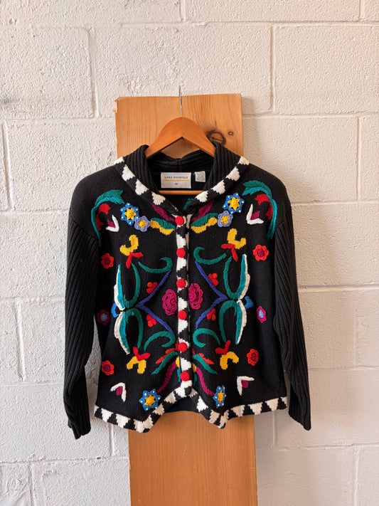Colorful Embroidered Cardigan Sweater : M