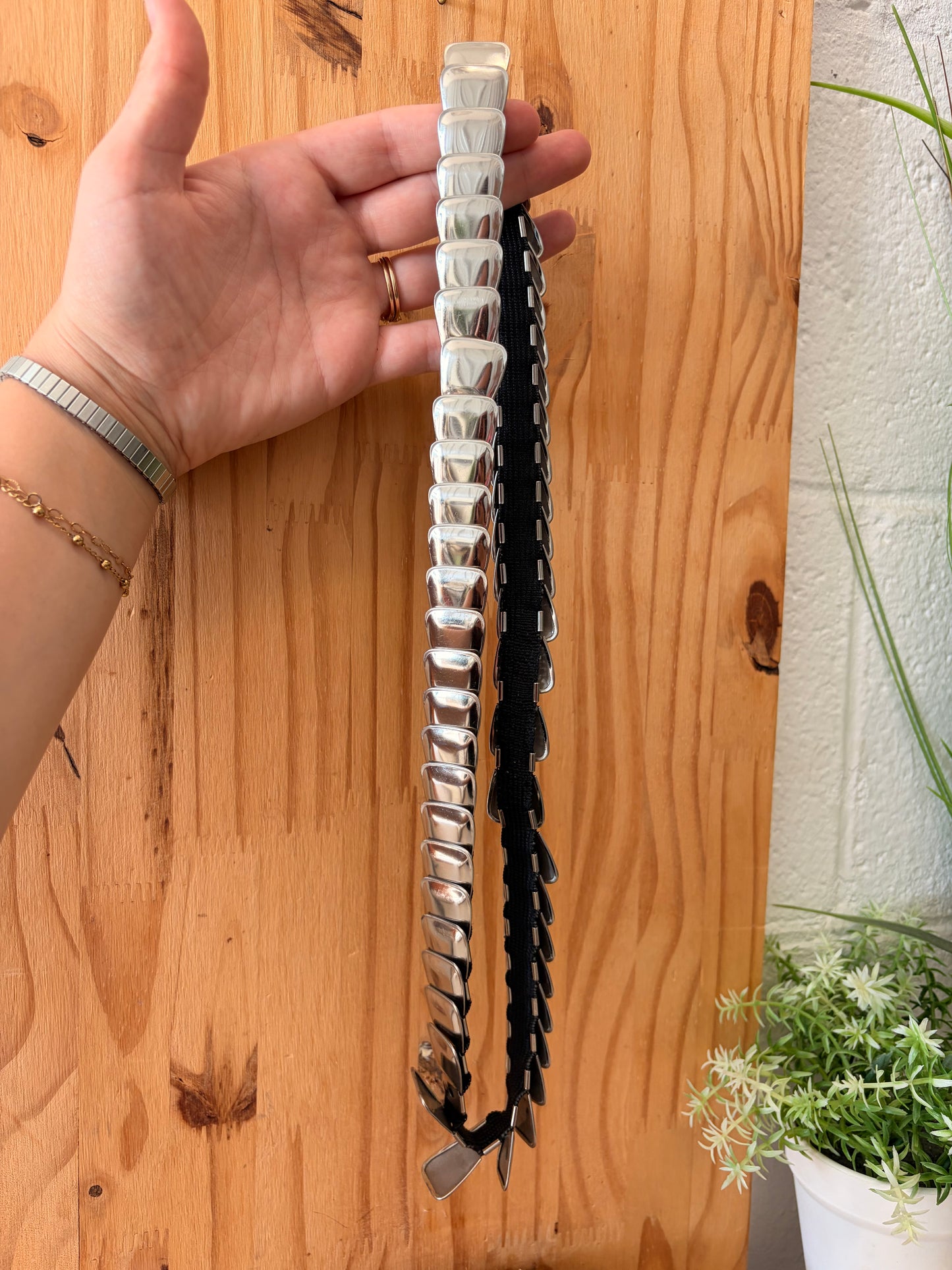 Skinny Silver Scale-Link Stretch Belt