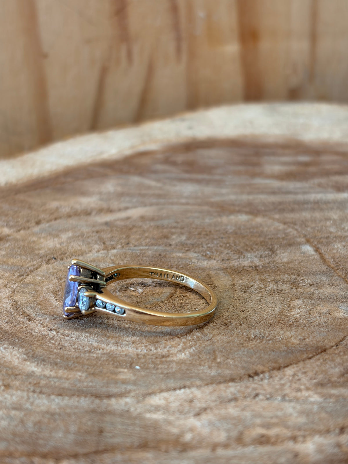 Gold Tone Purple Marquise Ring : Size 9