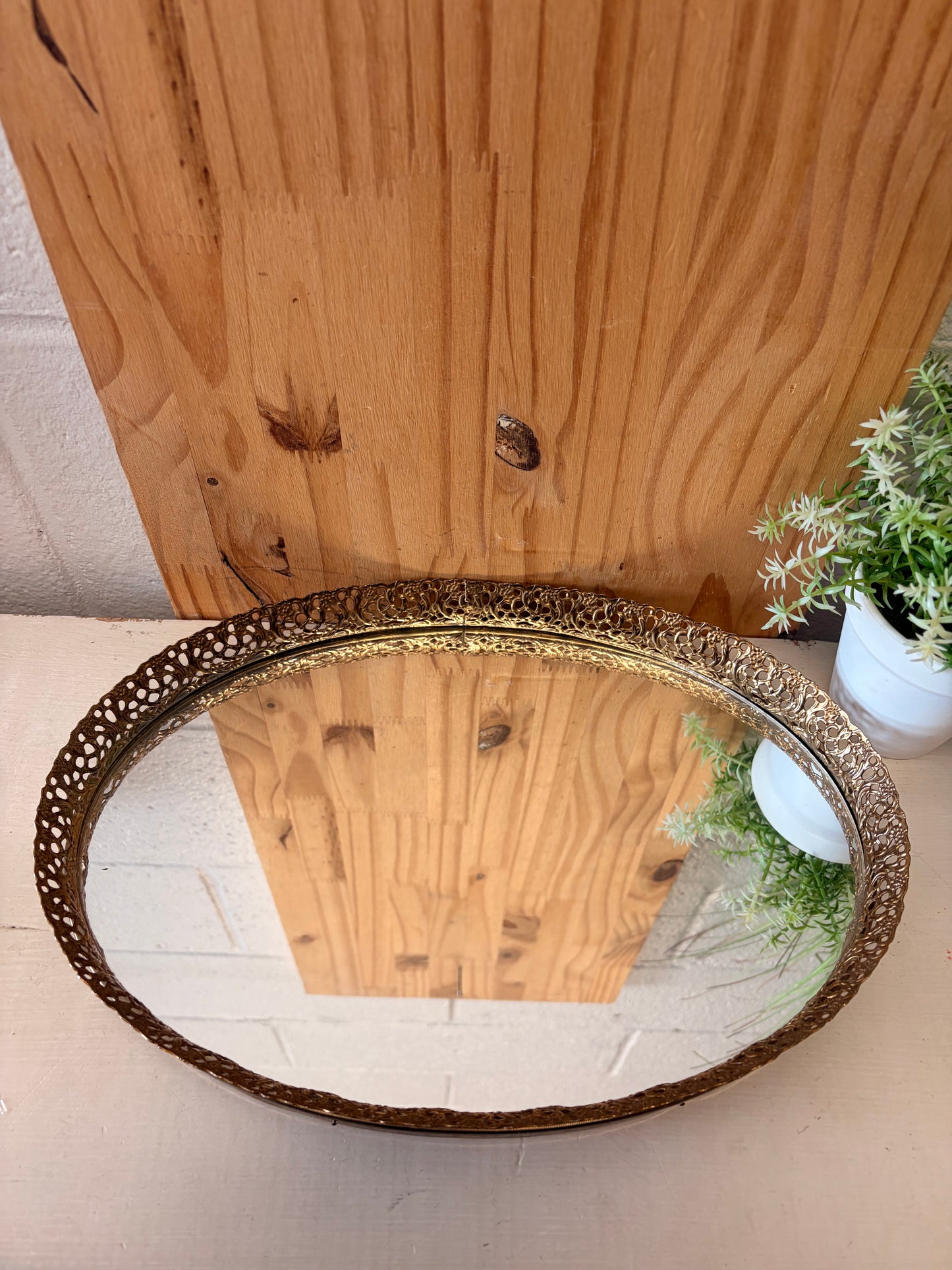 Ornate Gold Tone Mirror Tray (Local Pick Up Only)