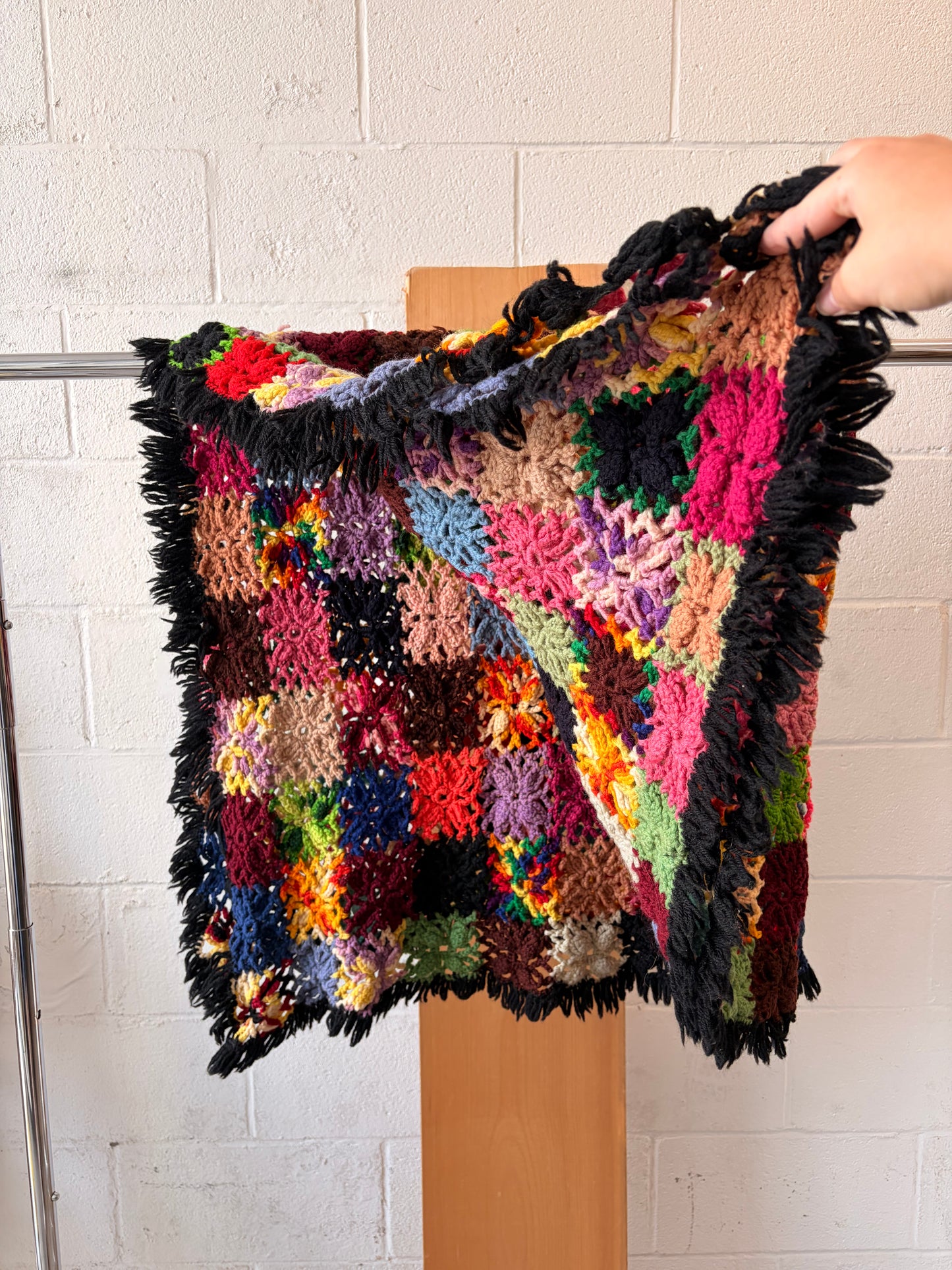Vtg Colorful Patchwork Crochet Blanket