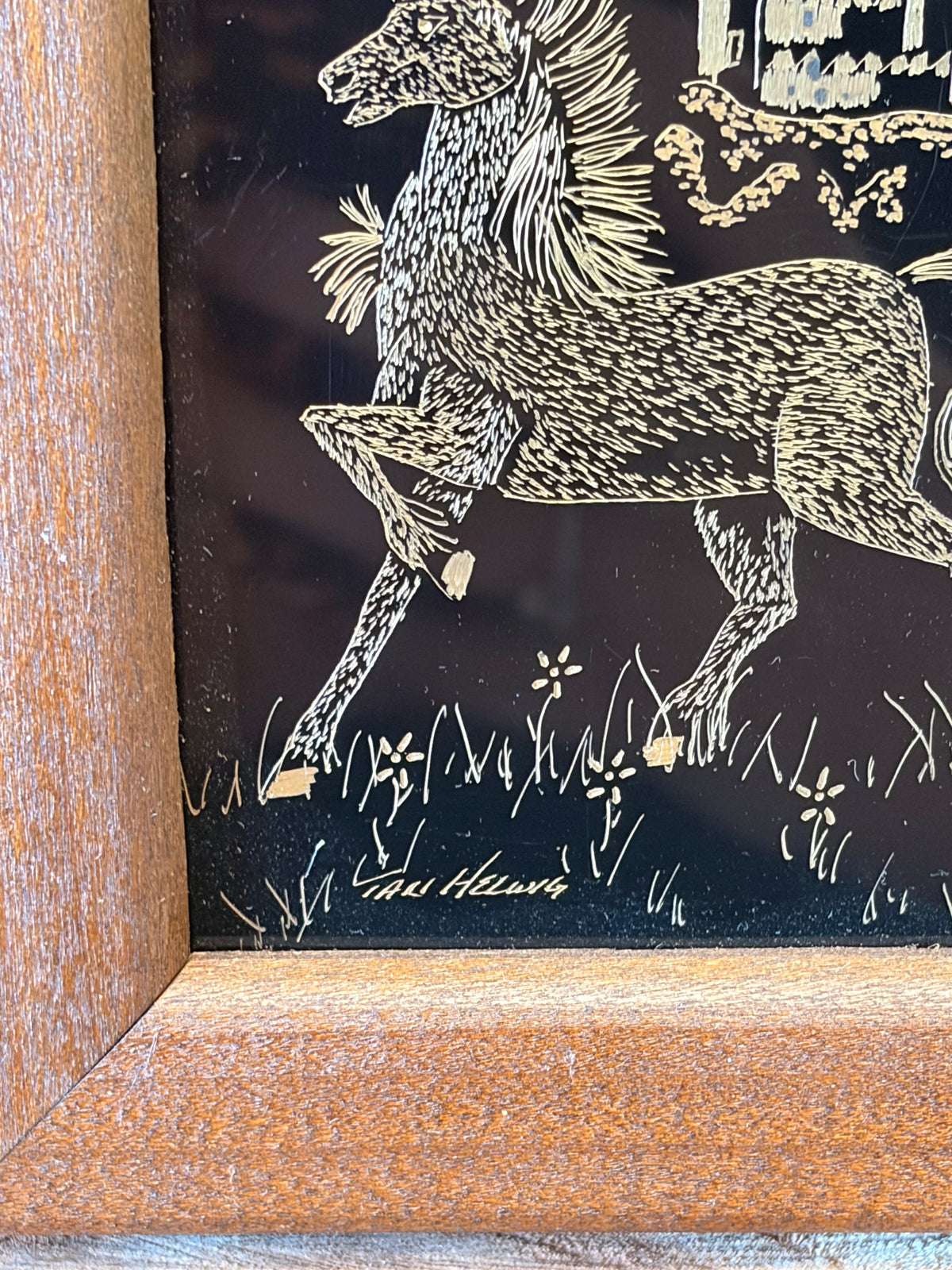 Vtg Golden Etched Unicorn Framed Art (Local Pick Up Only)