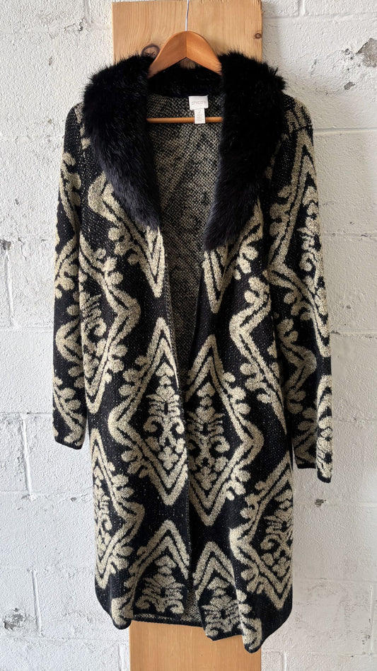 Faux Fur Collar Cardigan Coat : L
