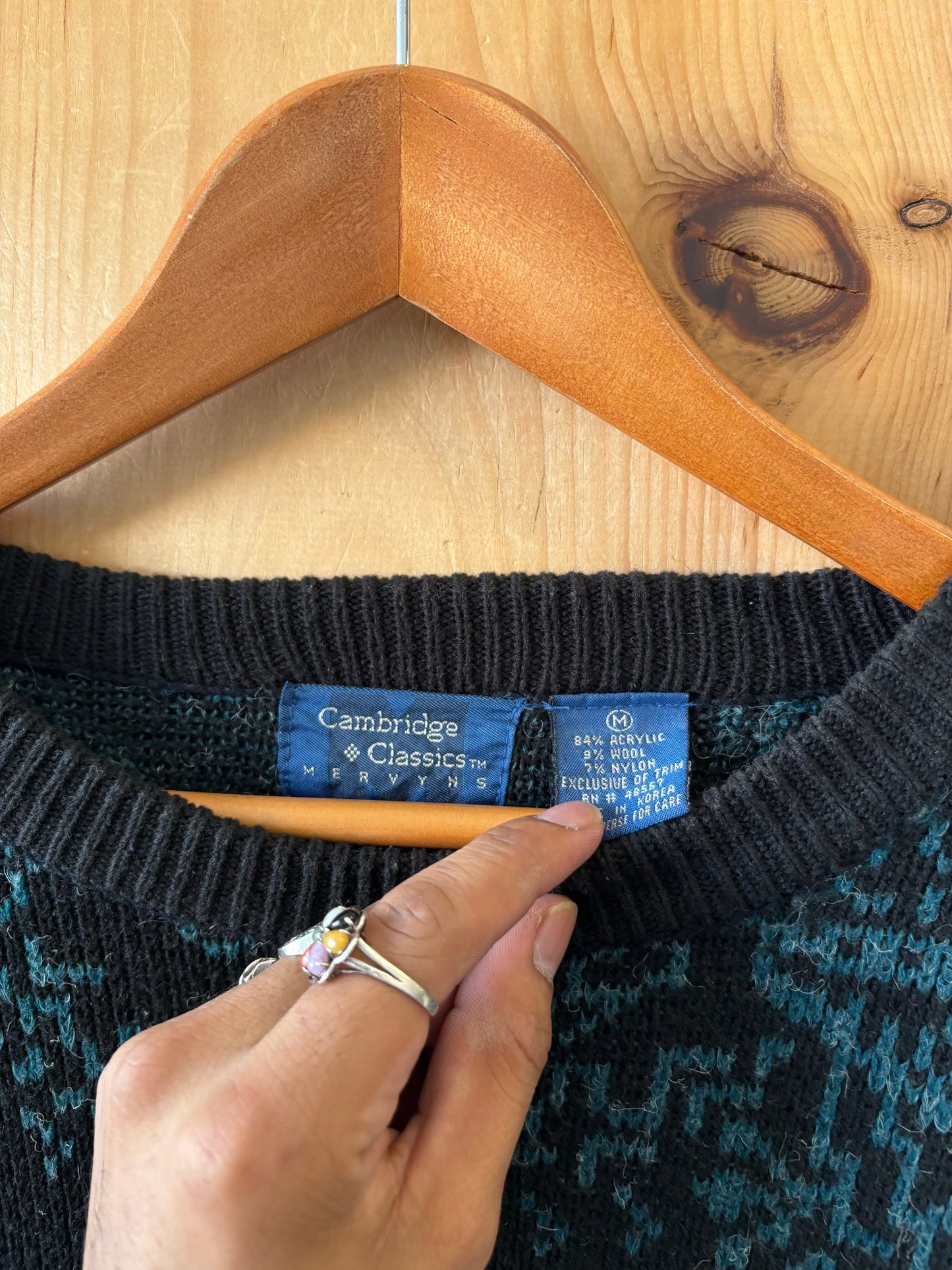 Vtg Teal Patterned Sweater : M