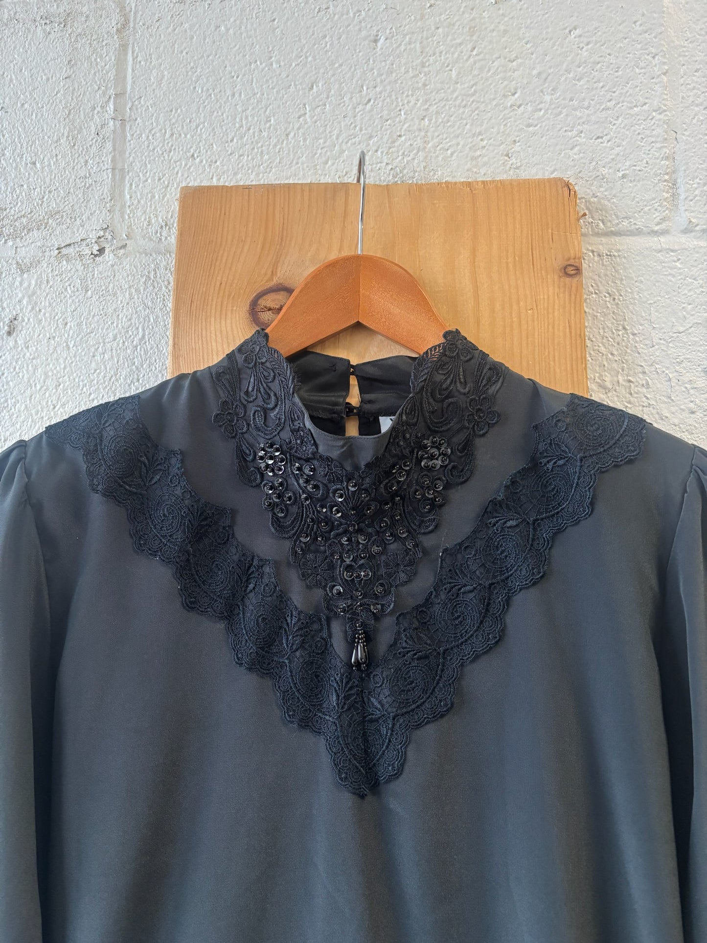 Vtg Black Edwardian Style Top : L