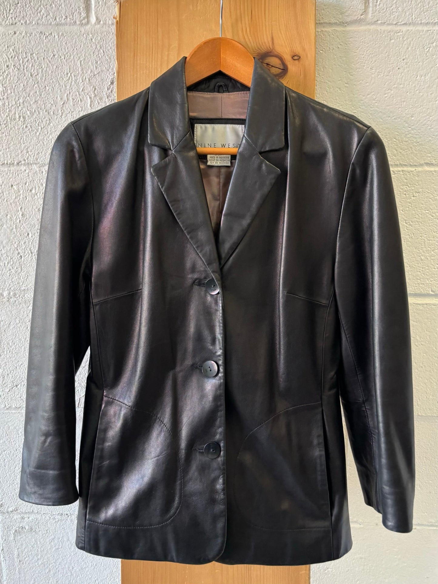 Vtg Black Leather Blazer : S