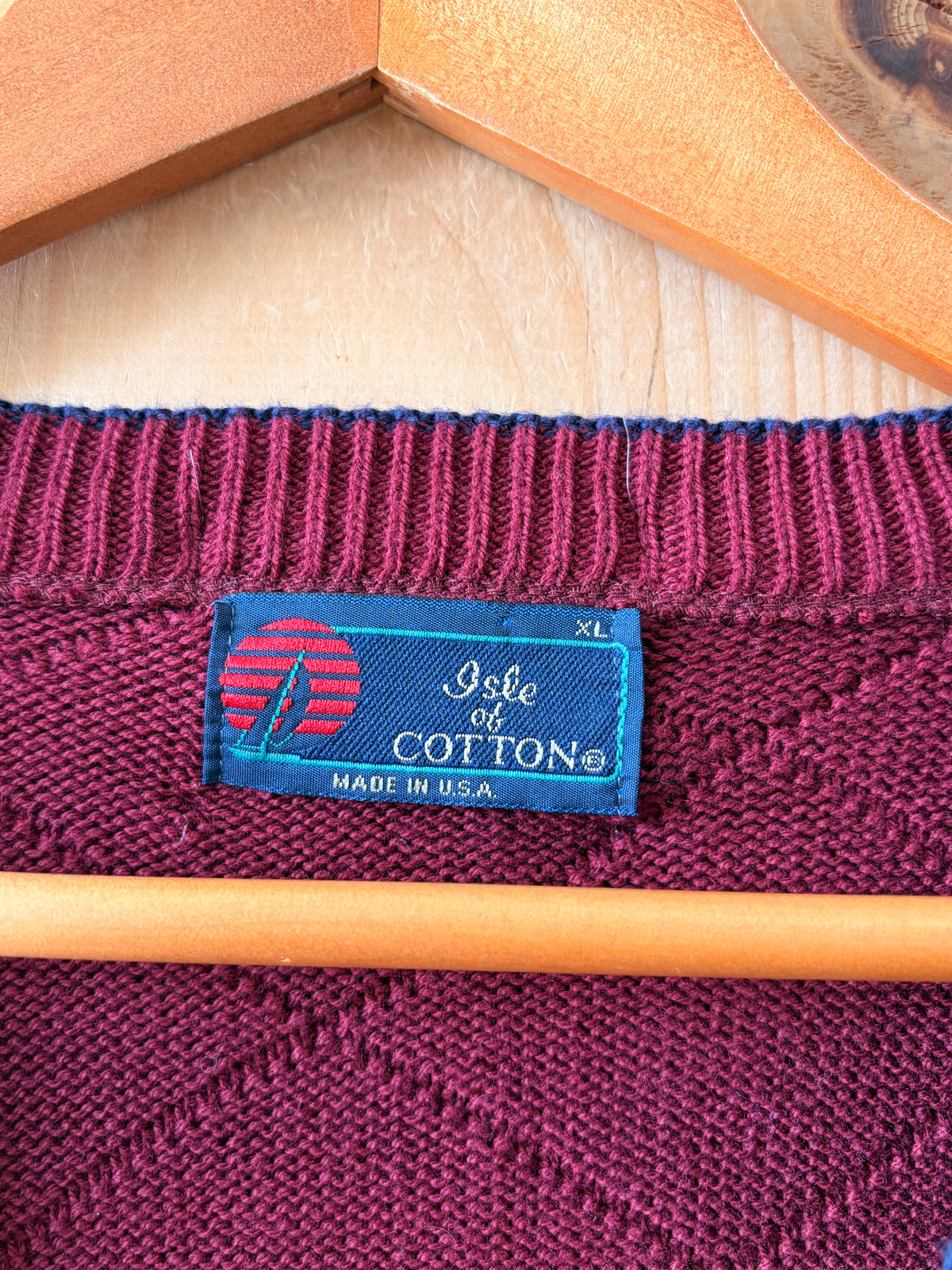 Vtg Burgundy V-Neck Cardigan : XL