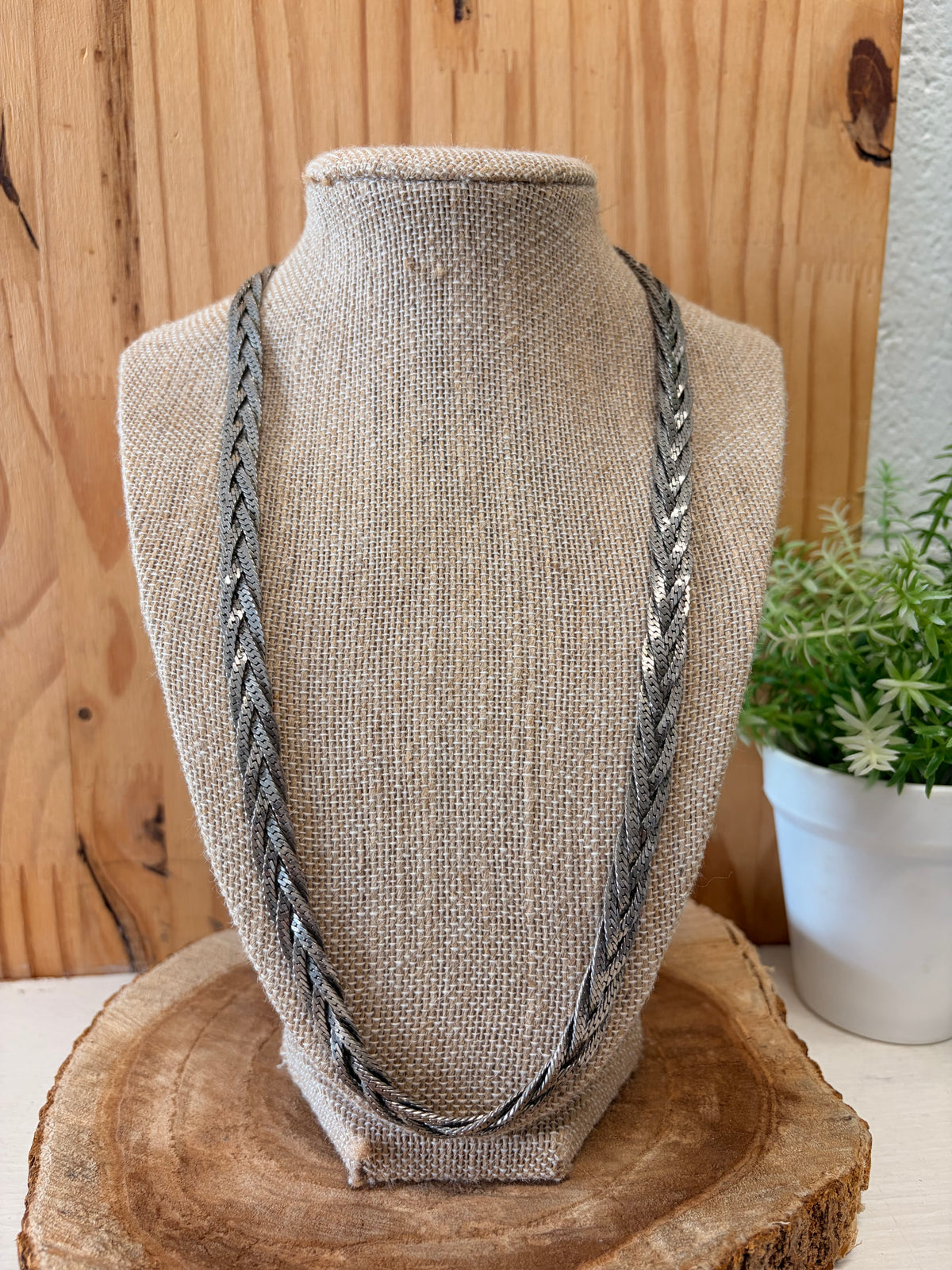 Braided Silver Tone Necklace