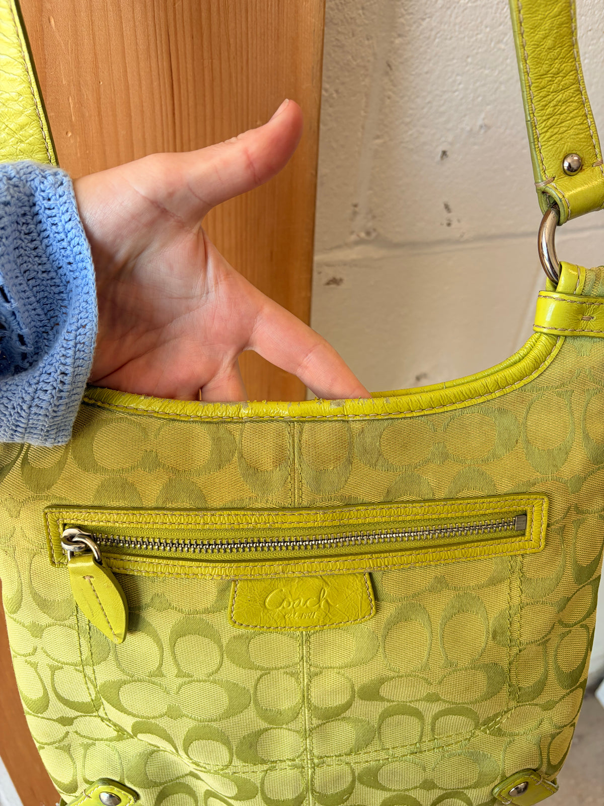 Coach Signature Green Canvas Crossbody & Scarf (As Is)