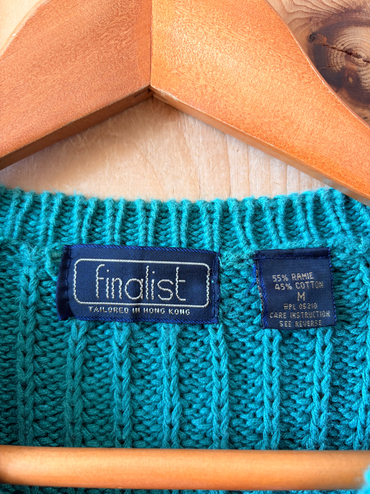 Vtg Ribbed Knit Turquoise Sweater : M