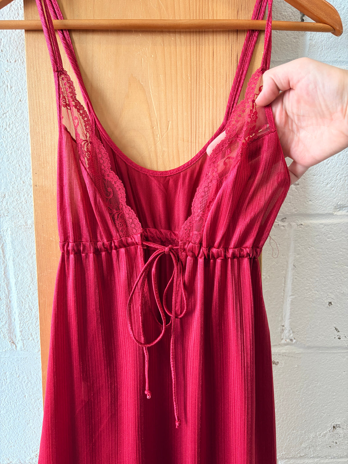 Vtg Red Lace Nightgown & Robe Set : S