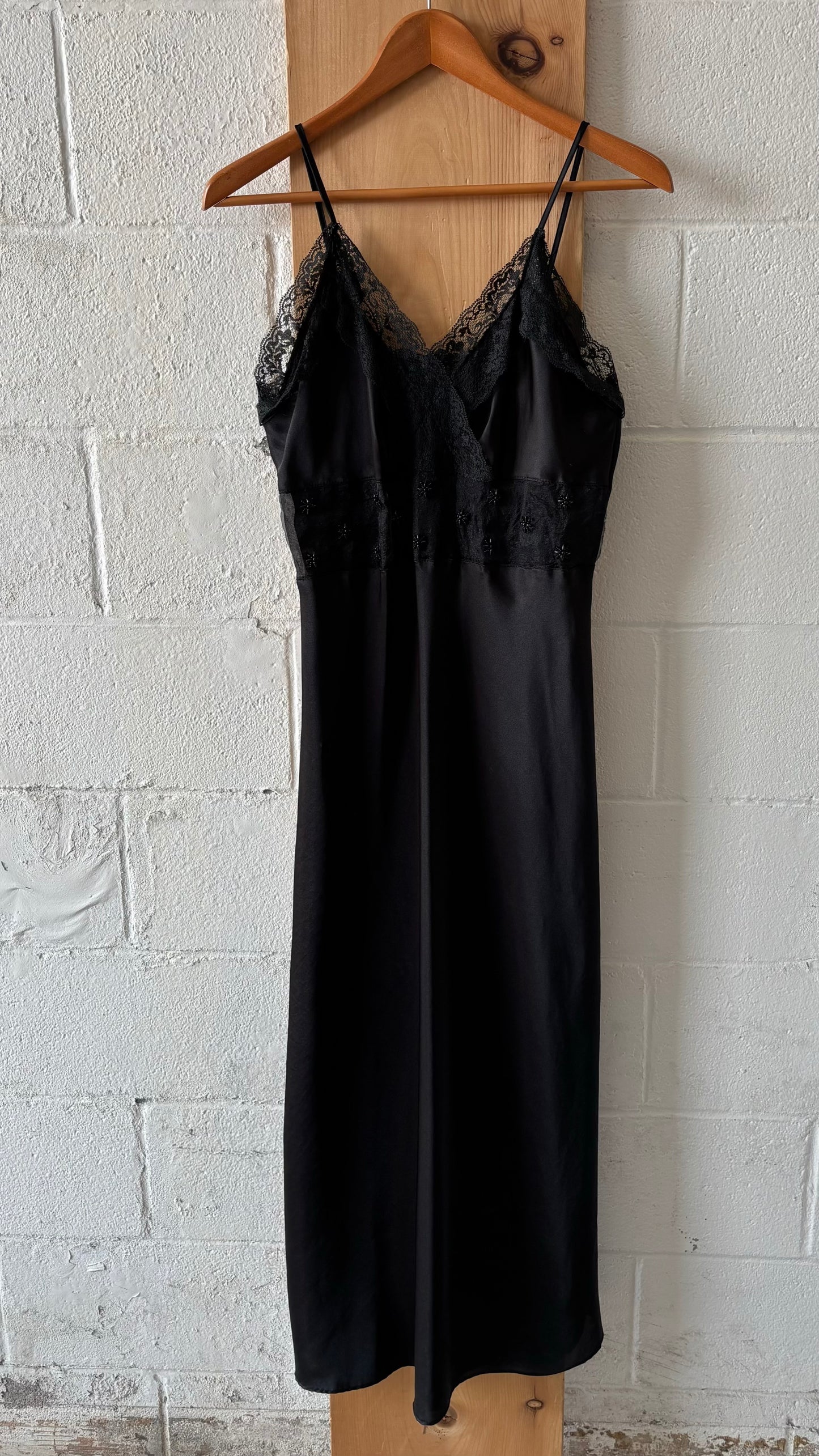 Beaded Detail Black Slip Dress : S
