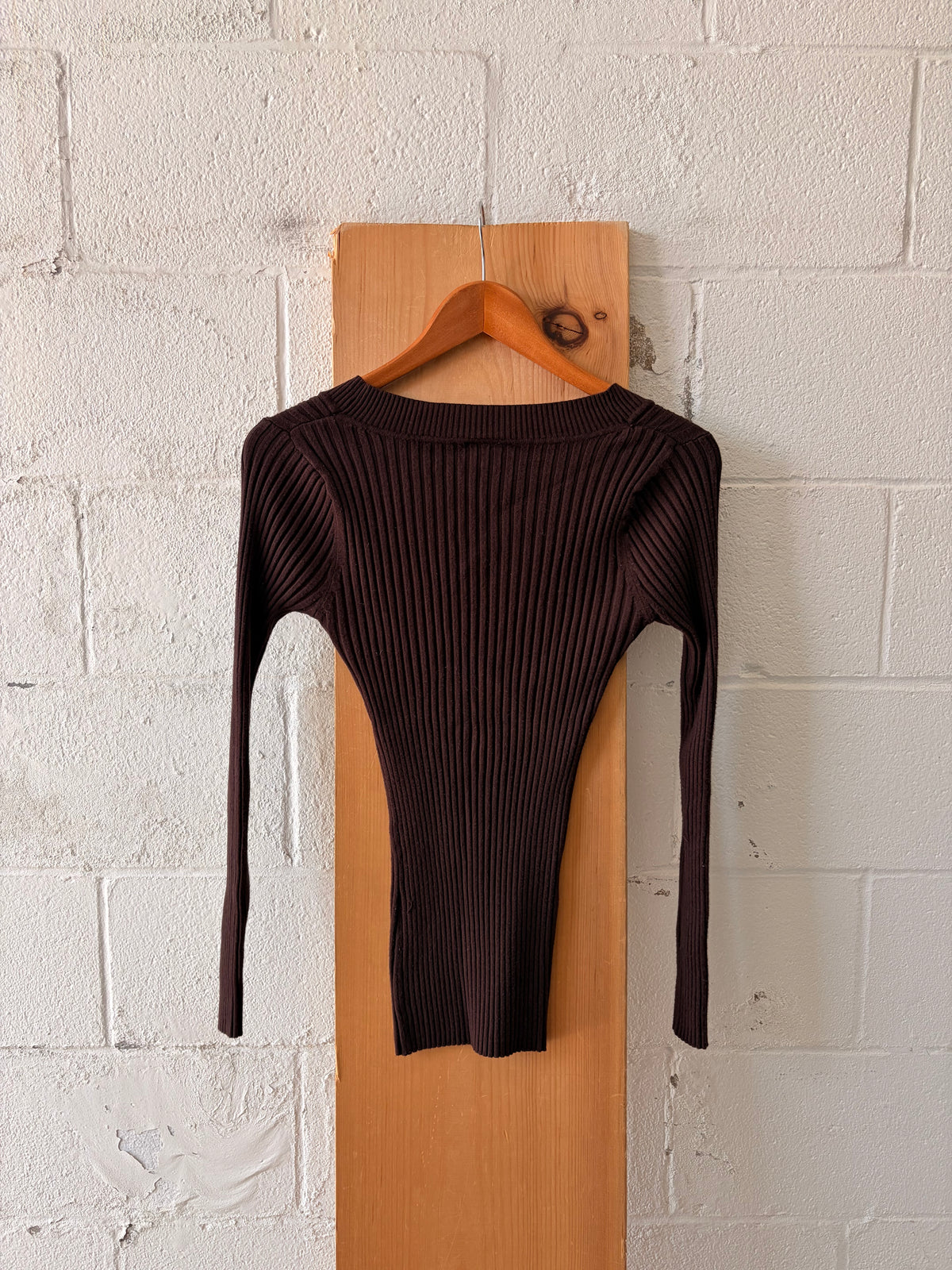 Classic Dark Brown Ribbed Long Sleeve : M