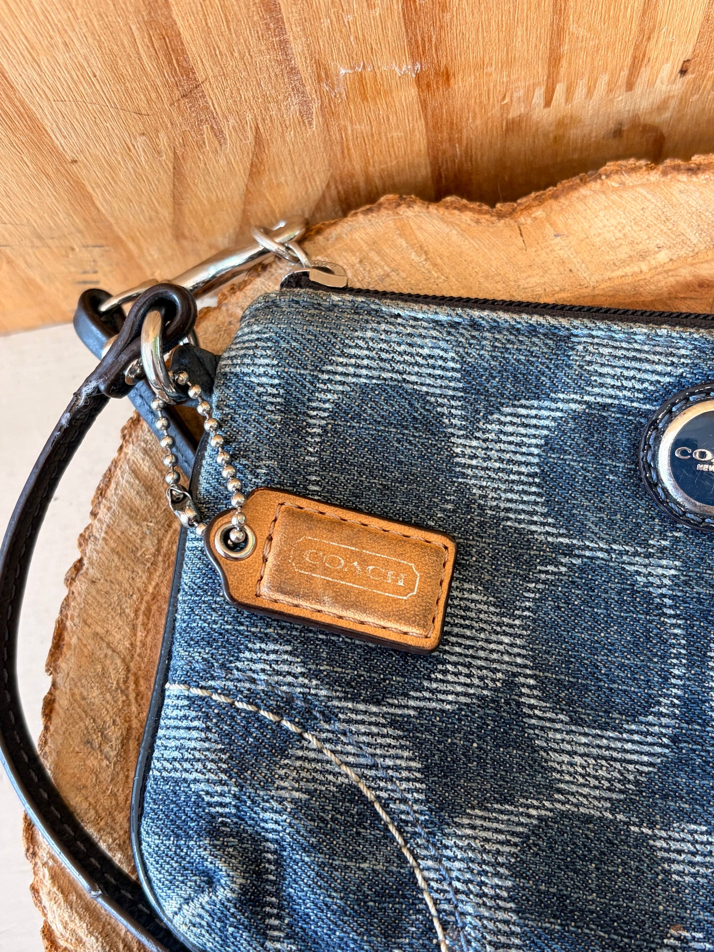 Coach Poppy Signature Denim Wristlet