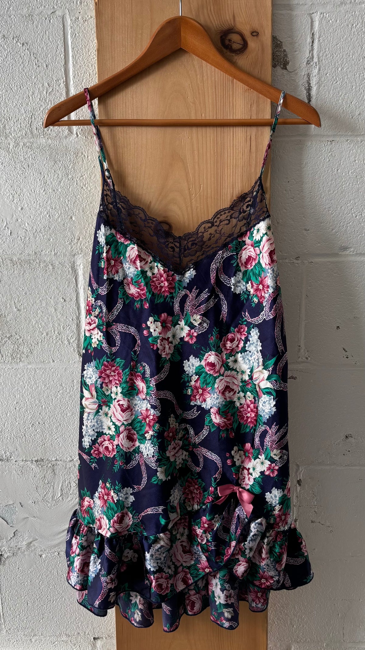 Vtg Floral Bow Accent Slip Dress : L