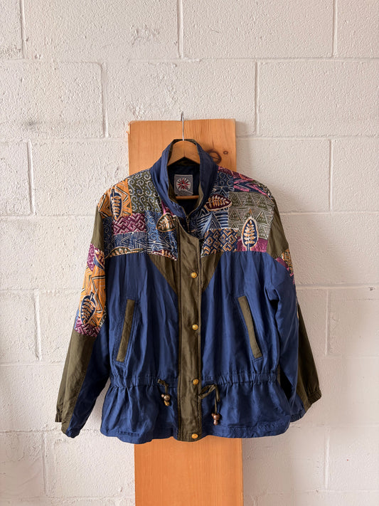 Vtg Patterned Silk Windbreaker : M