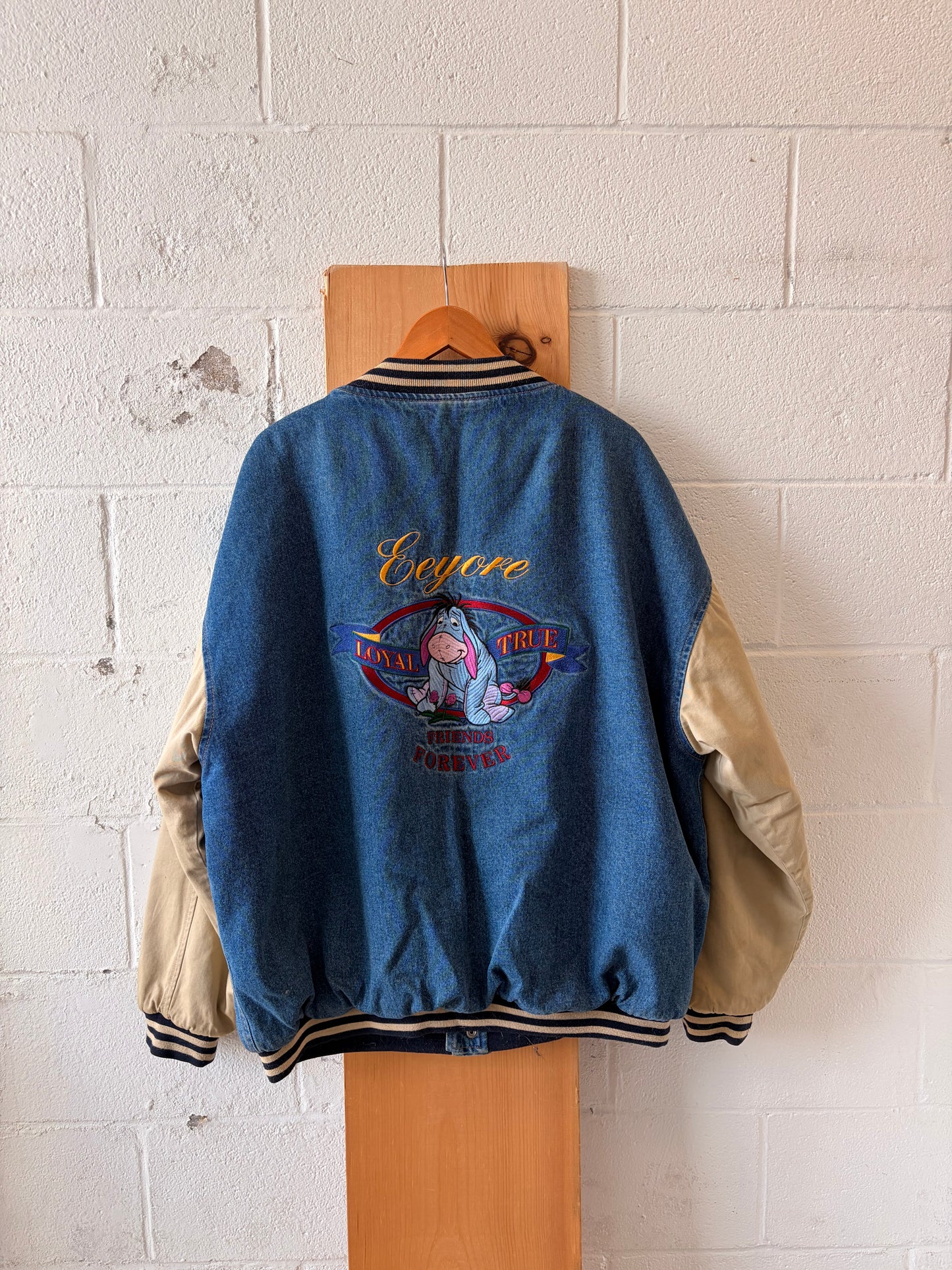 Vtg Disney Eeyore Denim Varsity Jacket : XXL