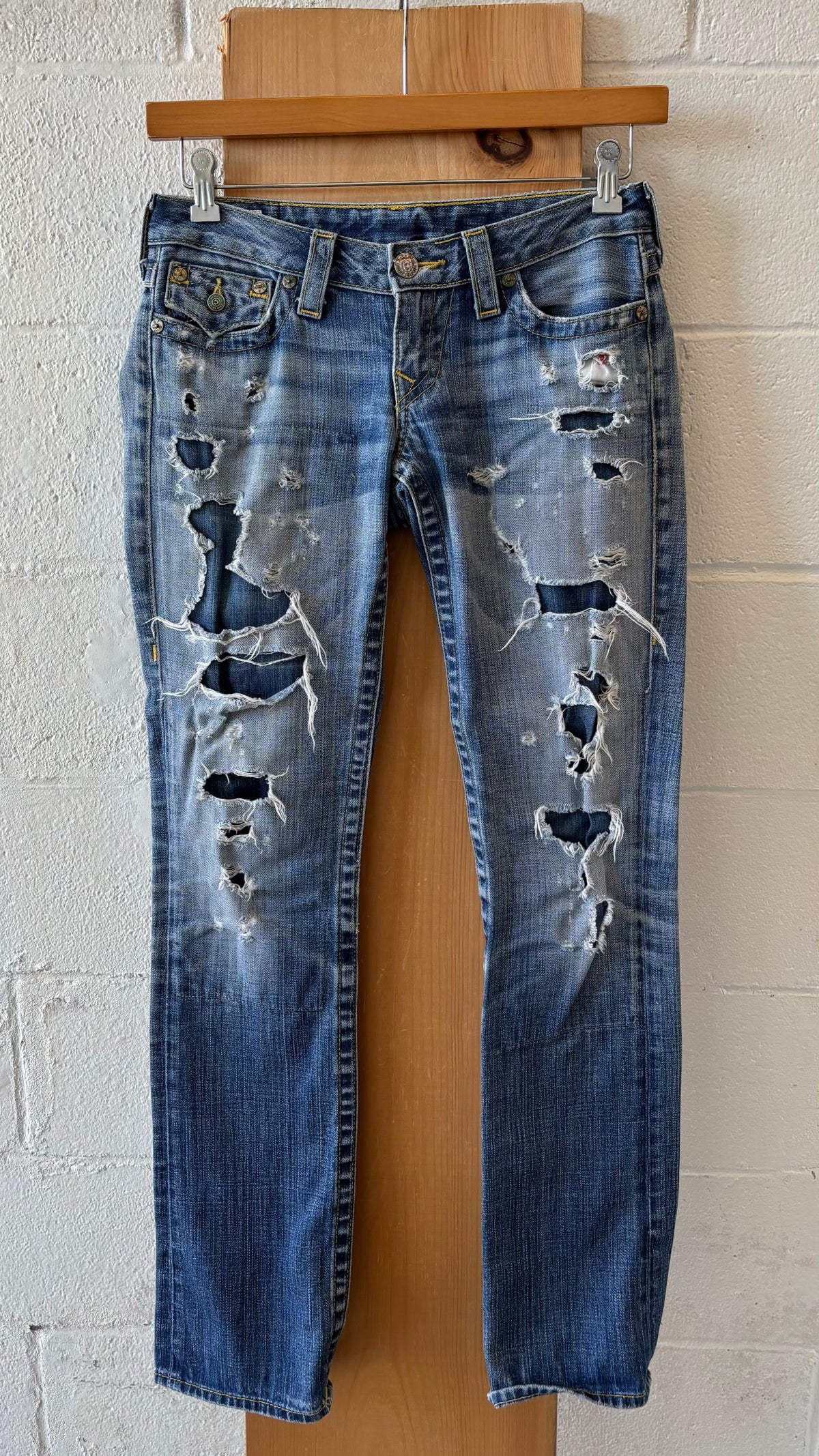 Distressed Low-Rise True Religion Jeans : 27