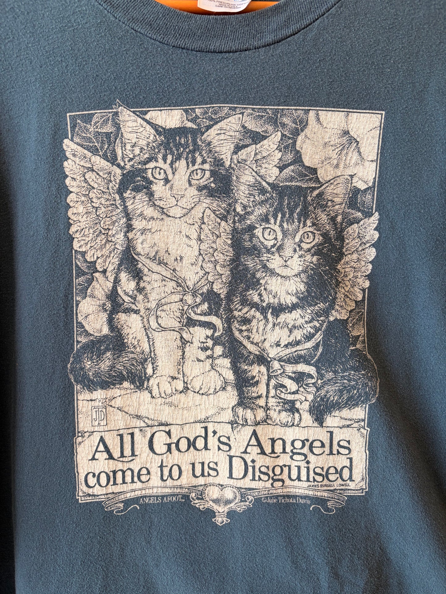 Vtg Single Stitch Angel Cat Tee : XL