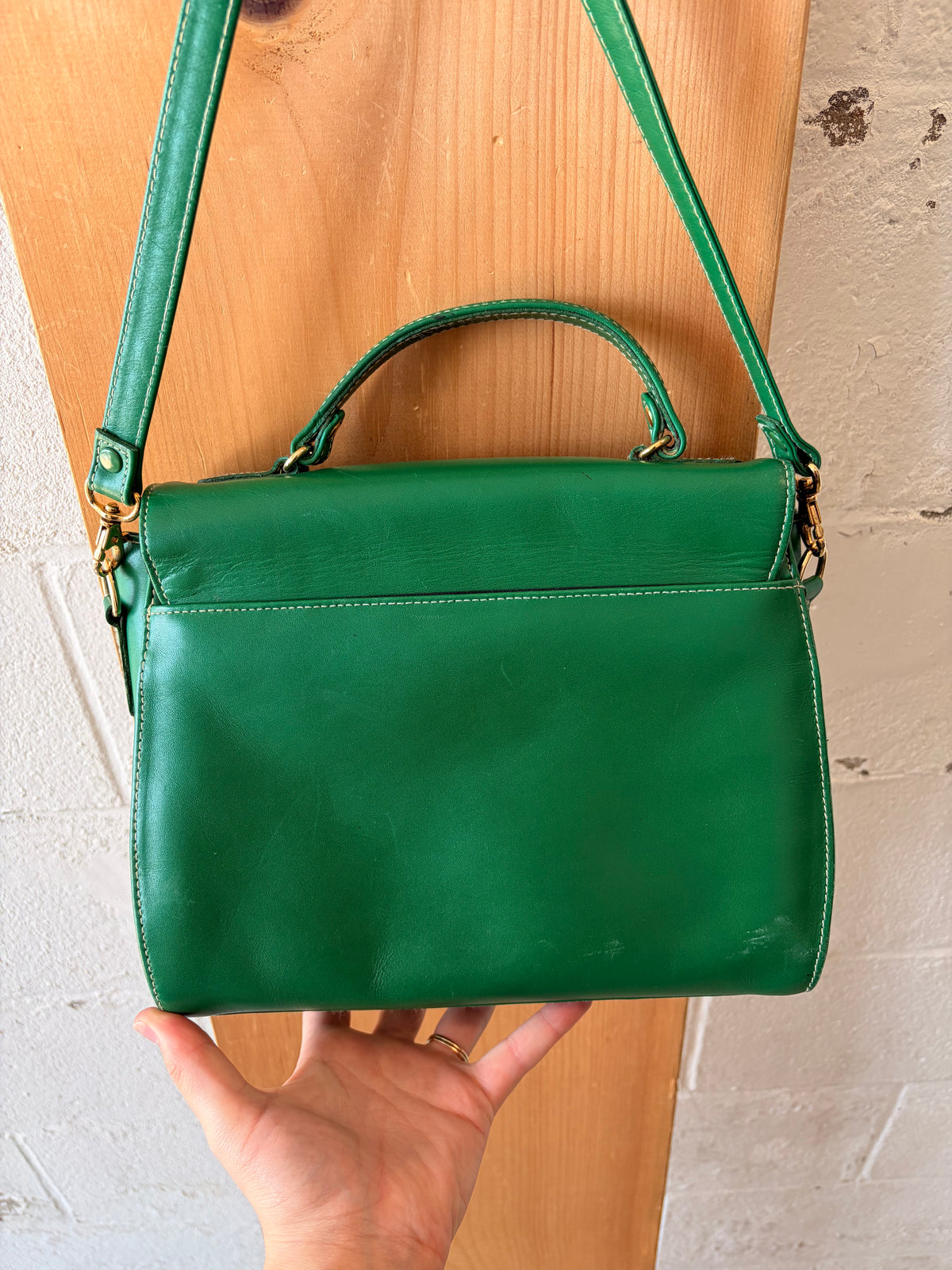 Vtg Liz Claiborne Emerald Green Leather Bag