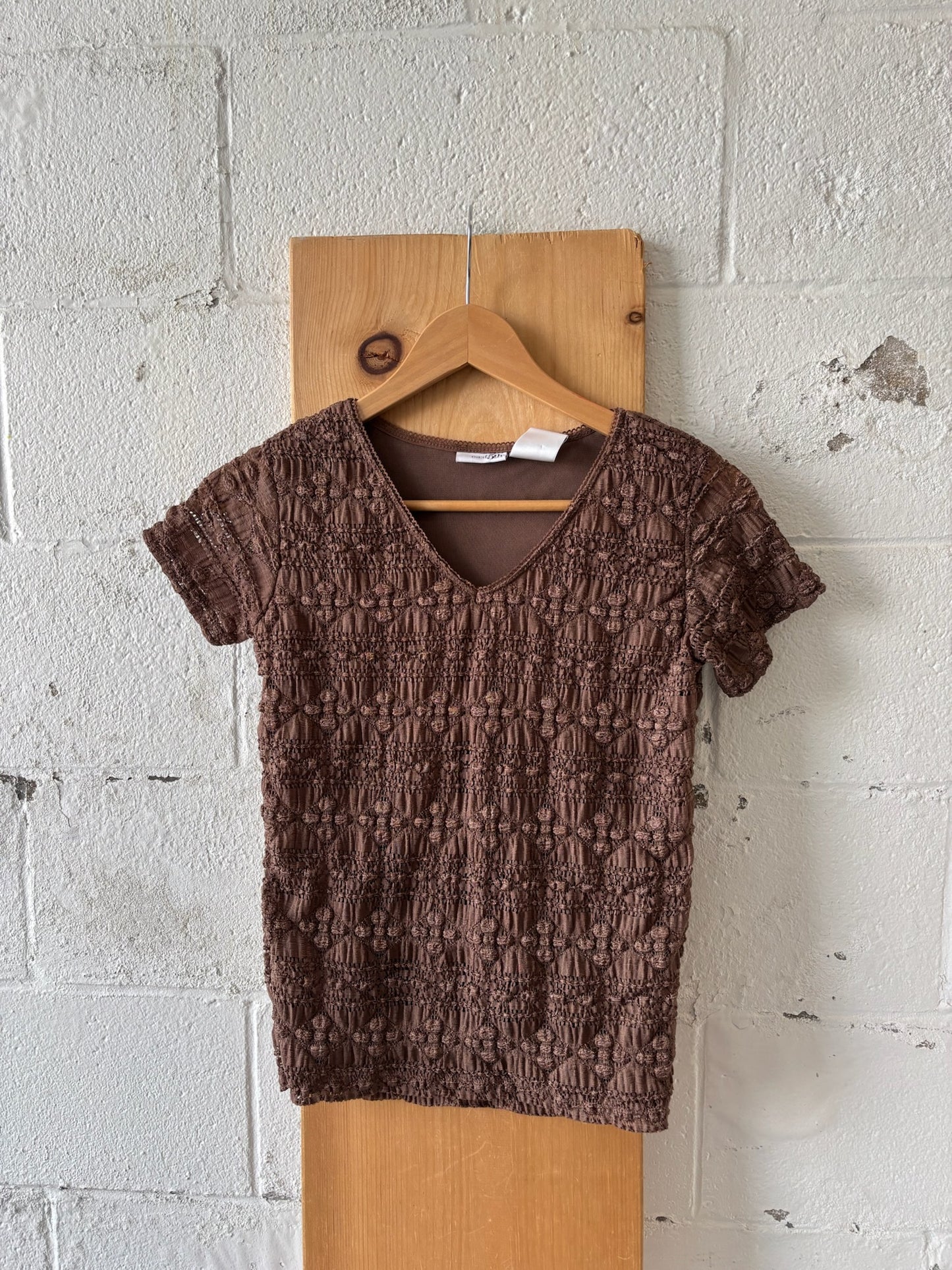 Vtg Brown Stretch Lace Top : PS