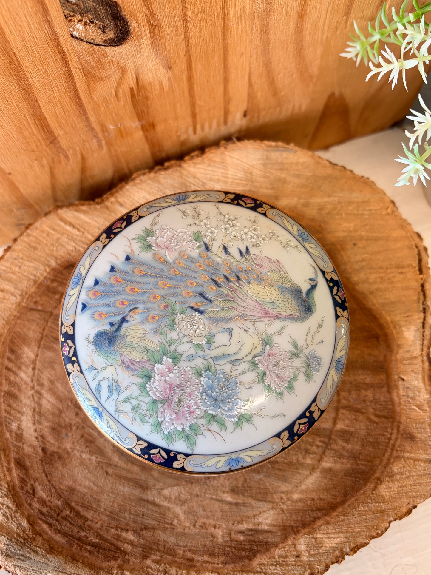 Vtg Porcelain Peacock Trinket Case (Local Pick Up Only)