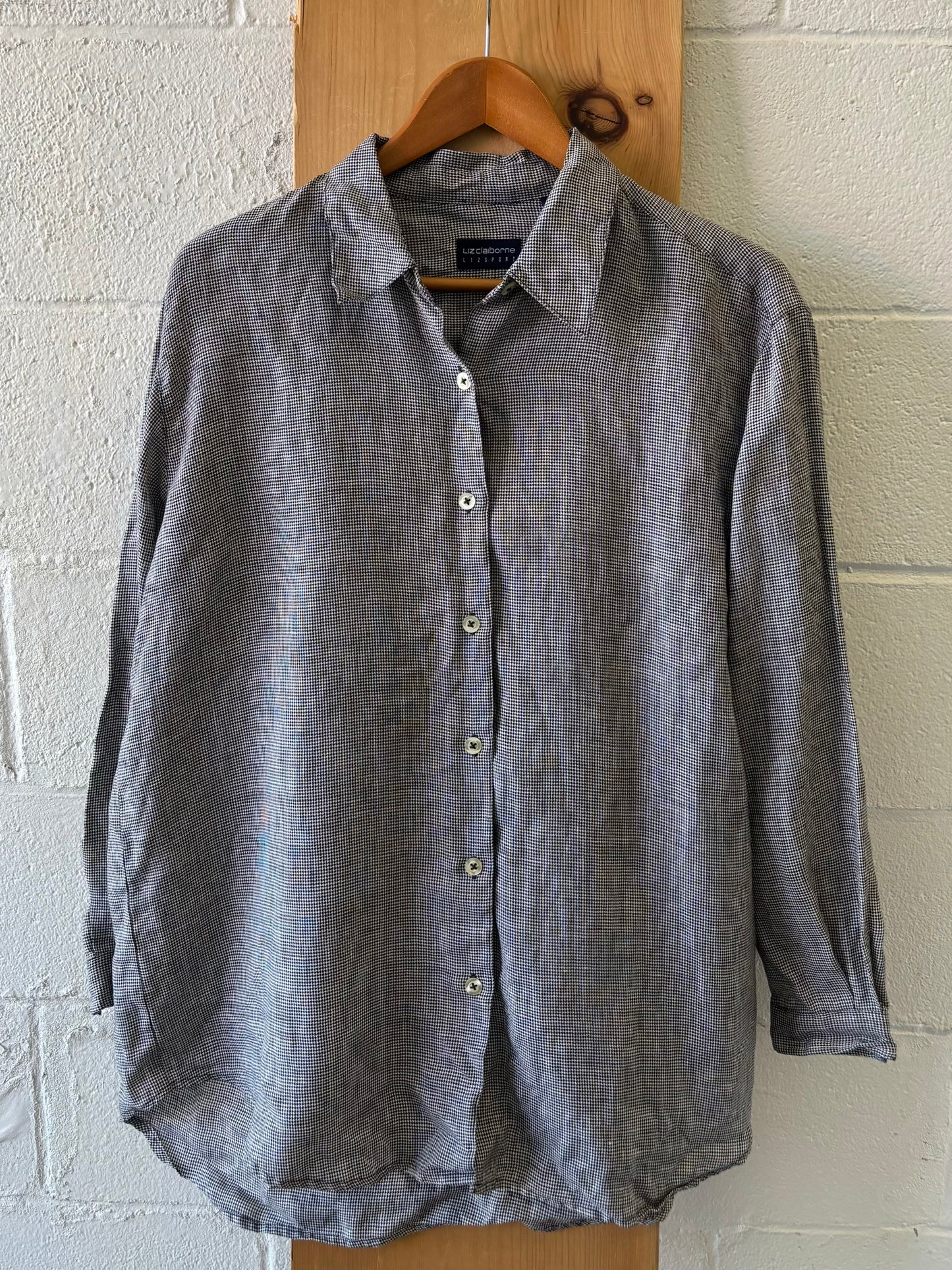 Linen Houndstooth Button Up : L