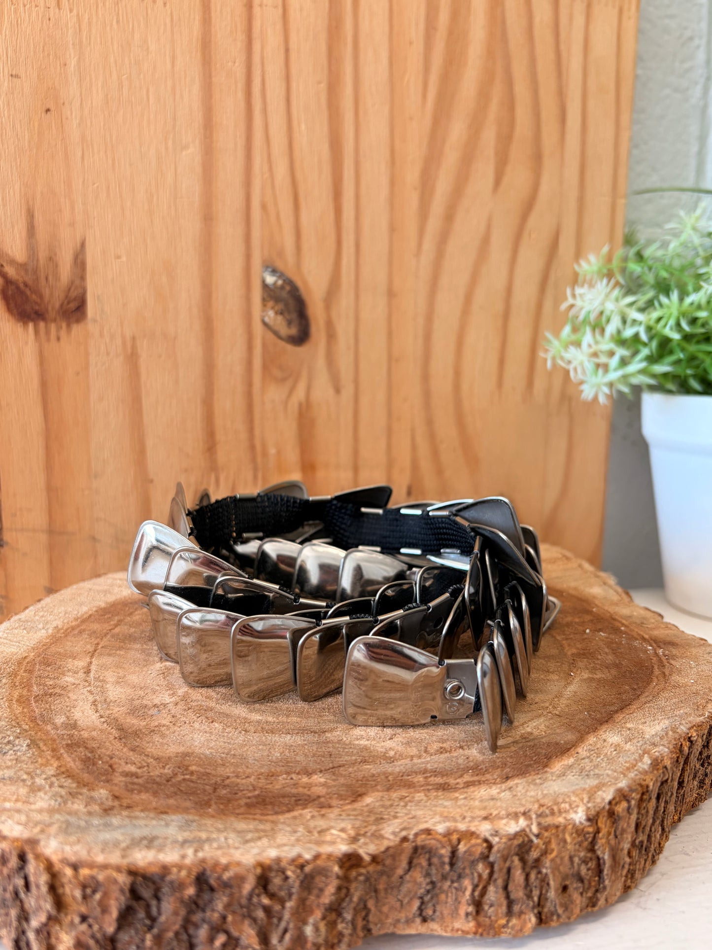 Skinny Silver Scale-Link Stretch Belt