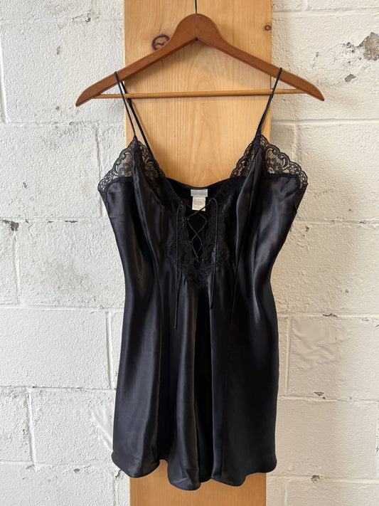 Vtg Black Slip Dress : M