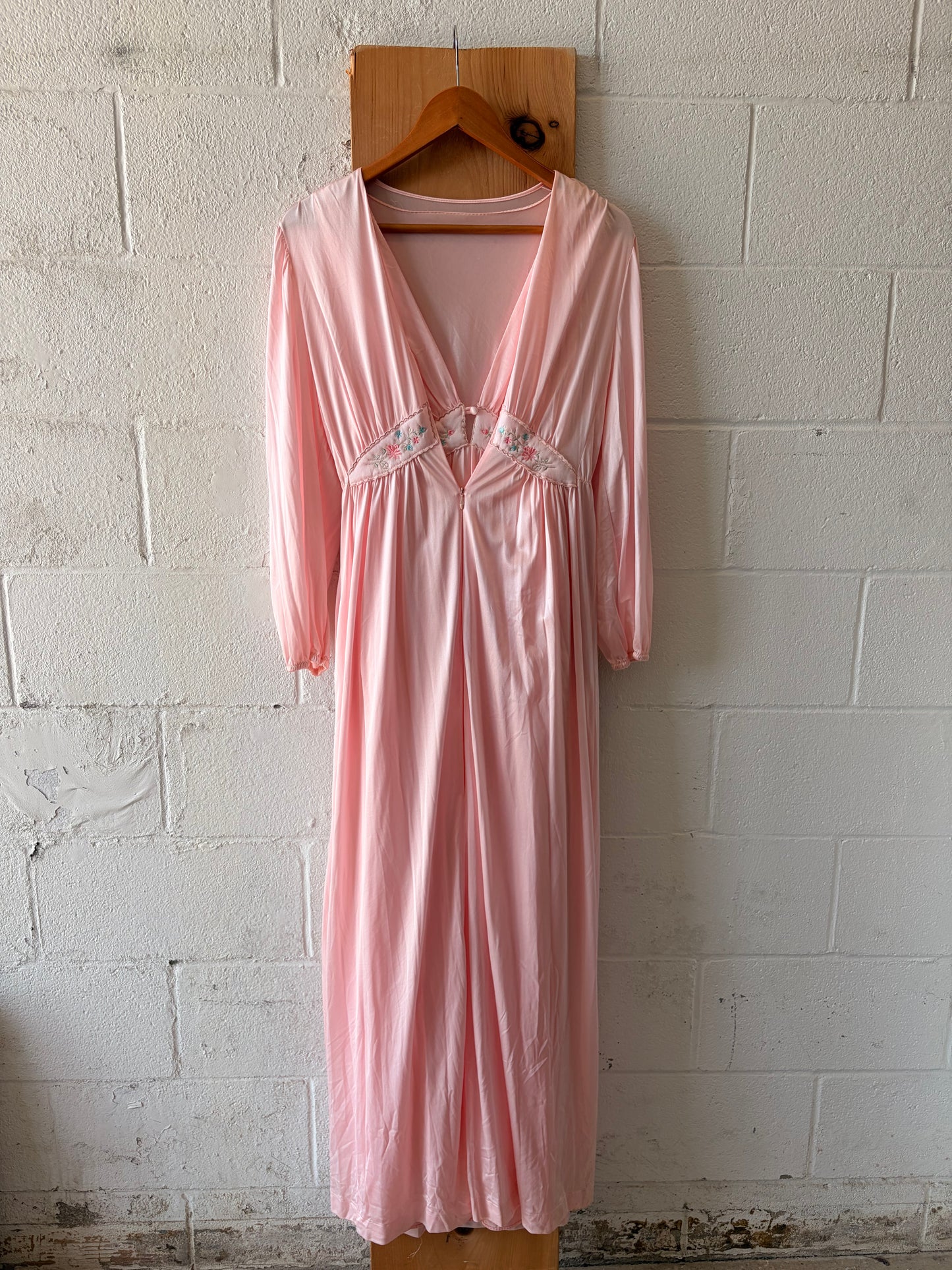 Vtg Lorraine Floral Pink Nightgown & Robe Set : M