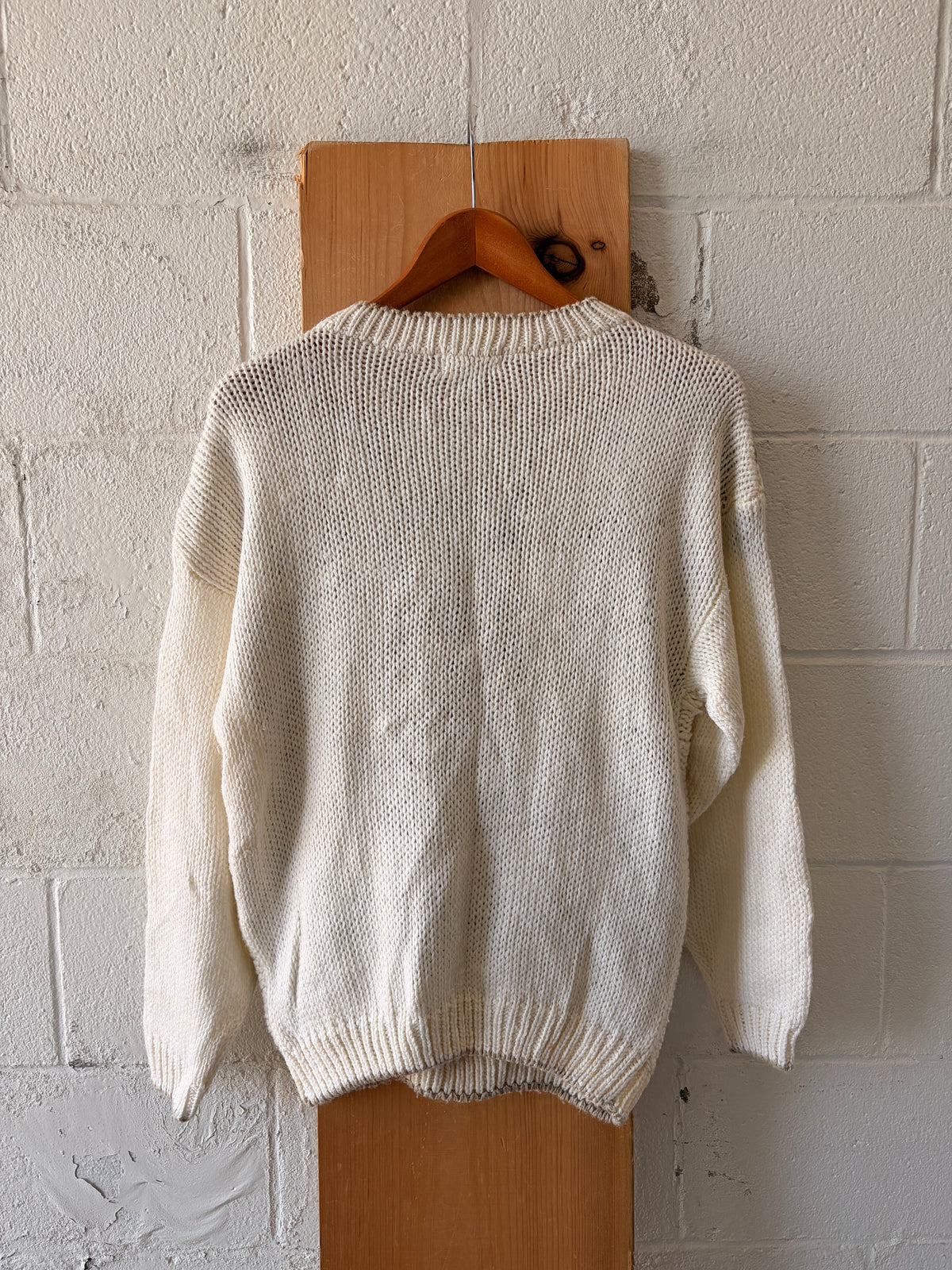 Vtg Floral Cable Knit Sweater : L